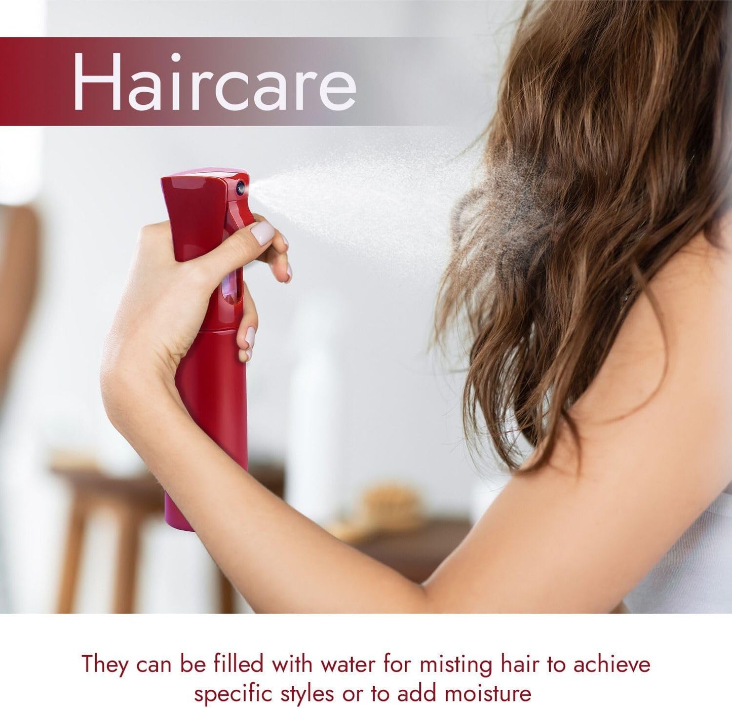 VIGOR PATH Continuous Spray Bottle with Ultra Fine Mist - Versatile Water Sprayer for Hair, Home Cleaning, Salons, Plants, Aromatherapy, and More - Empty Hair Spray Bottle - 300ml/10.1oz (Red)