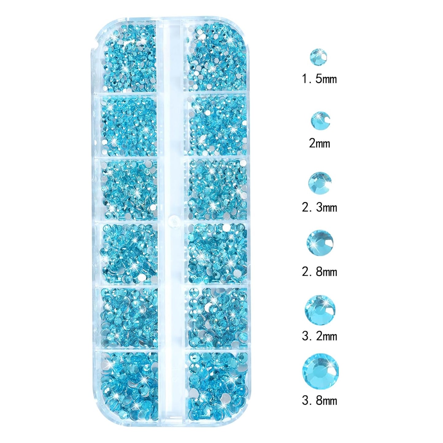 HNUIX Nail Rhinestones - 3D Multi Shape Size Crystal, Aquamarine Nail Gems, Flat Back, with Kit, for Nail Art, DIY Decorations