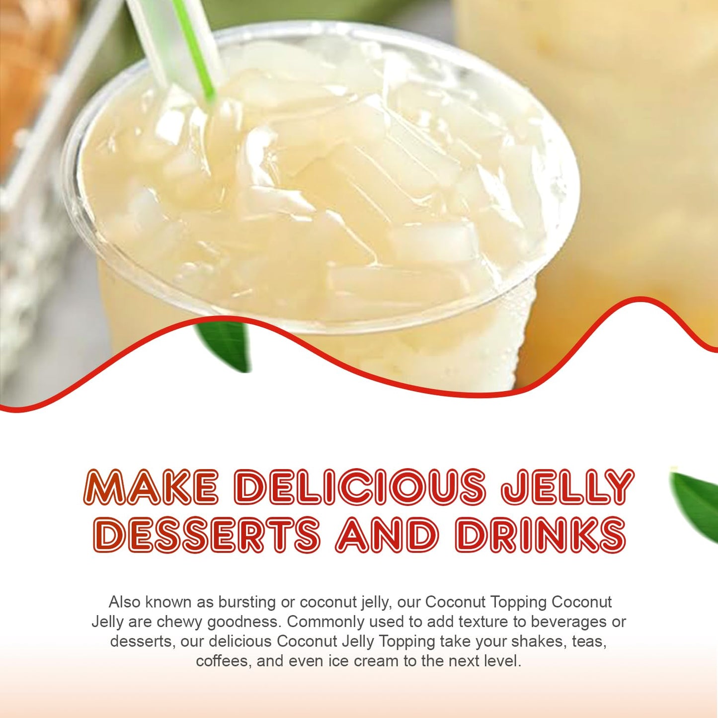 New Fanale Coconut Jelly Topping nata de coco for Boba Tea | Ice Cream | Yogurt | Smoothie | Milk Tea | Desserts Coconut, 8.3 pound (Pack of 4) | JEL012-CS