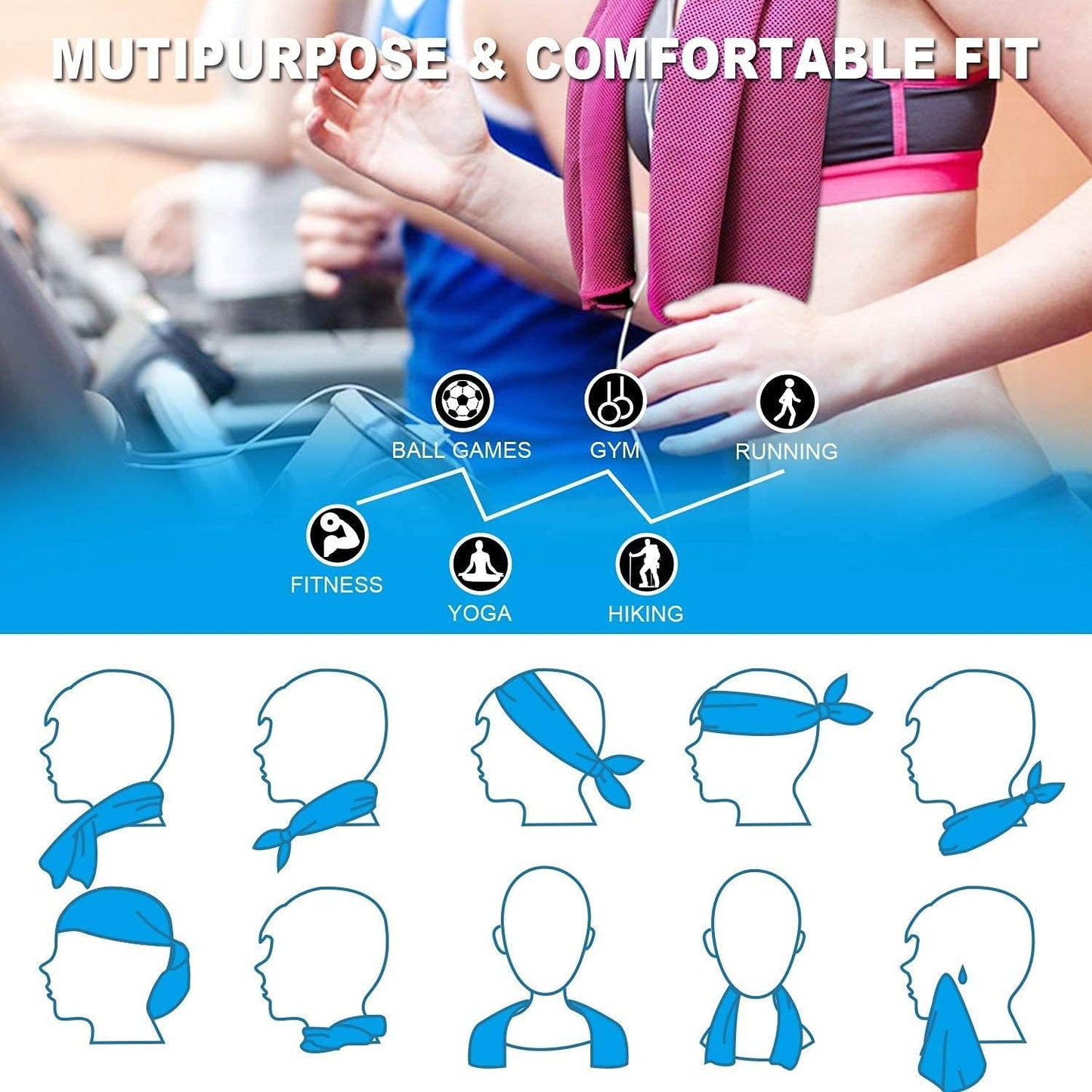 SMALLElectric 4 Packs Microfiber Cooling Towel (40"x 12"), Ice & Chilly Stay Cool for Yoga, Sport, Gym & More Activities (Multicolor)