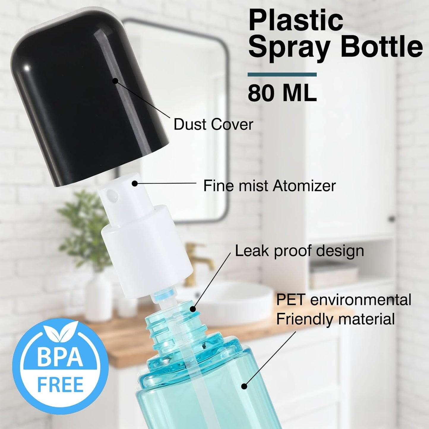 Travel Spray Bottle 3 Pack 2.7oz/80ml Portable Plastic Small Spray Bottles Refillable Mini Spray Bottle Empty Fine Mist Spray Bottles for Makeup Removers, Perfume, Essential Oils Toners Rose Waters