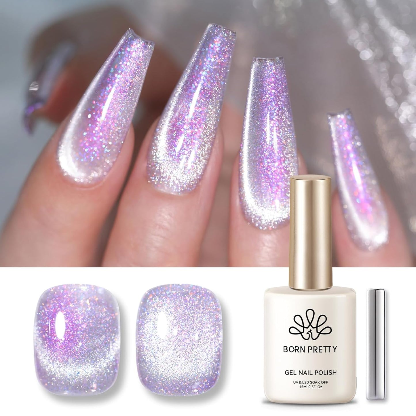 Born Pretty Auroras Cat Magnetic Eye Gel Nail Polish Mermaid Glitter Shimmer Magnetic Gel Polish 15ML
