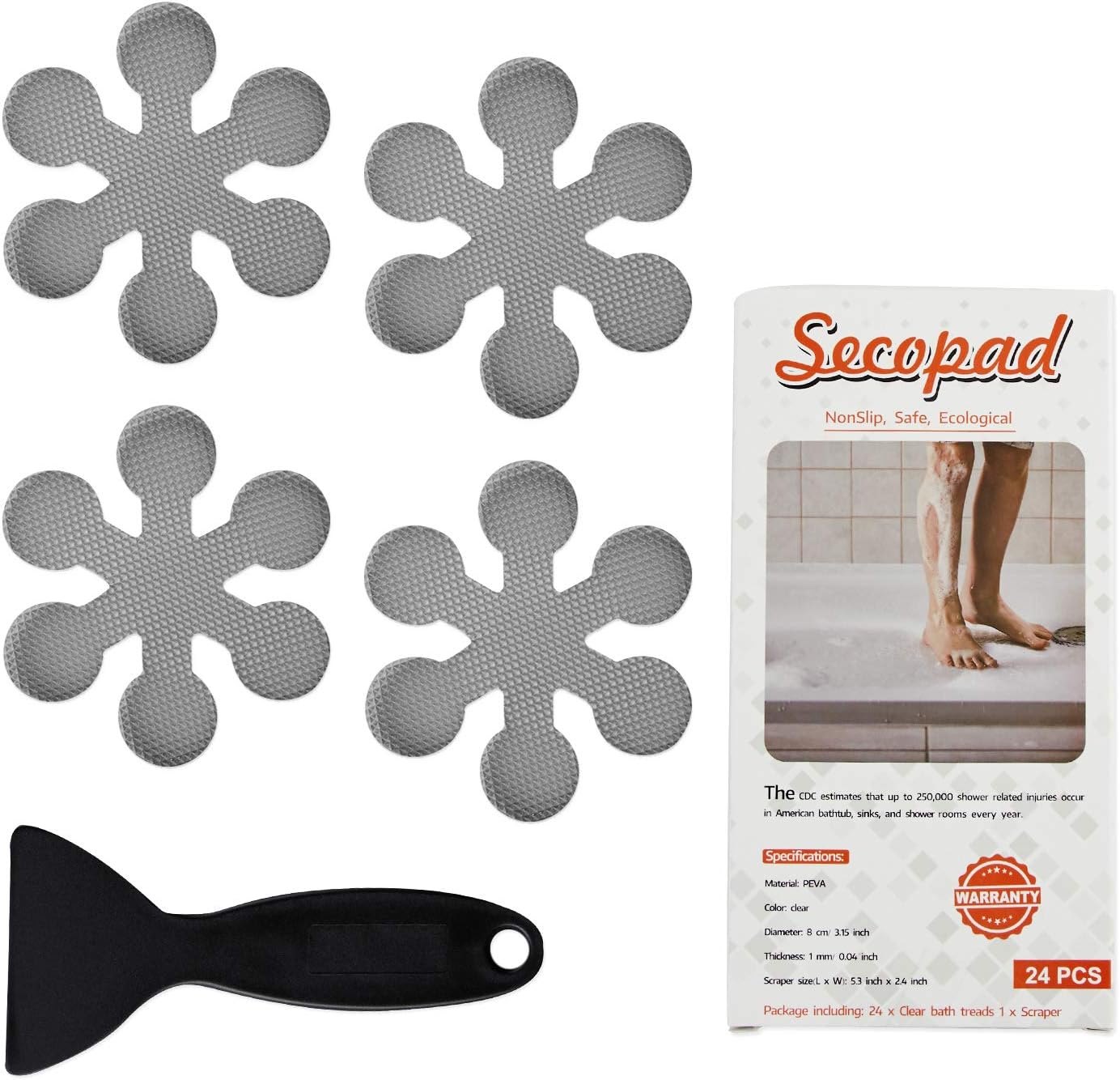 Bathtub Stickers Non-Slip, Safety Shower Treads Adhesive Appliques with Premium Scraper