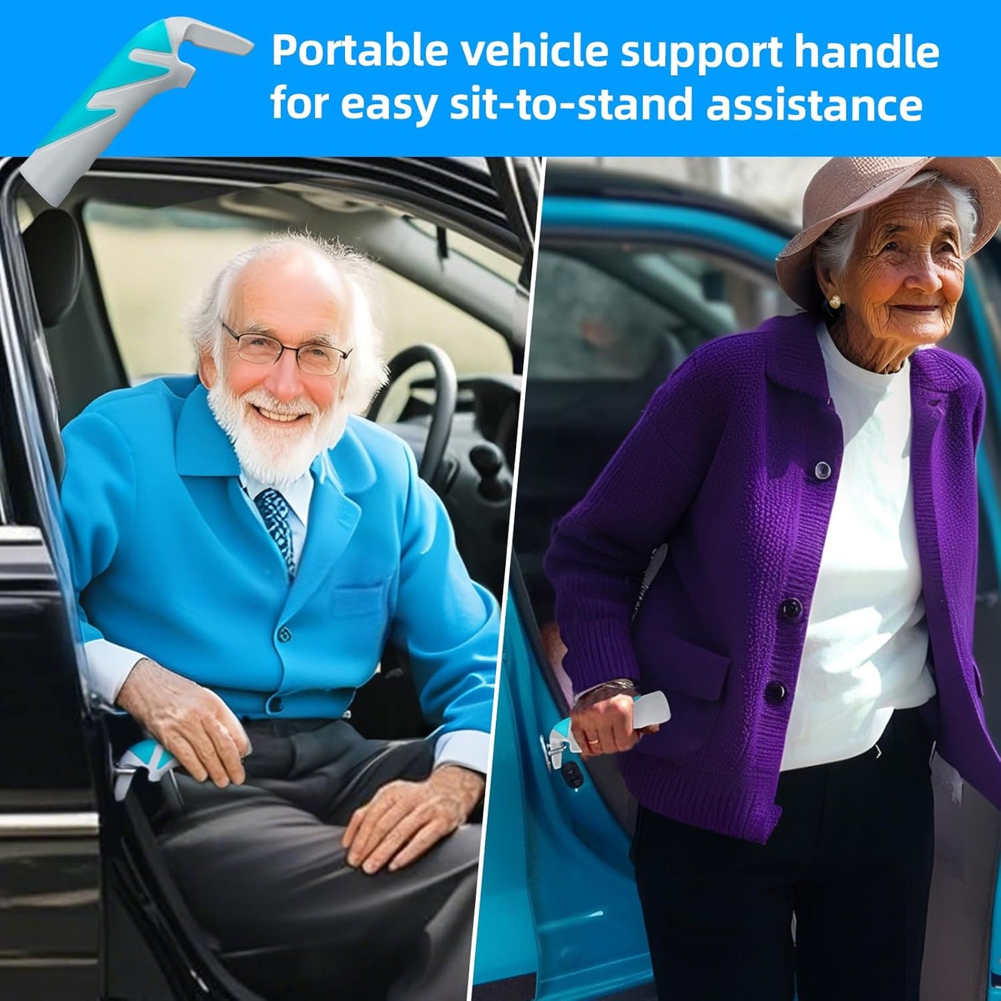 Car Handle Assist for Elderly Car Door Handle: Car Grab Handles - Standing Mobility Safety Tip to Help Get Out - Car Support Handle Portable Bar for Elderly & Seniors & Handicap - 2Pack