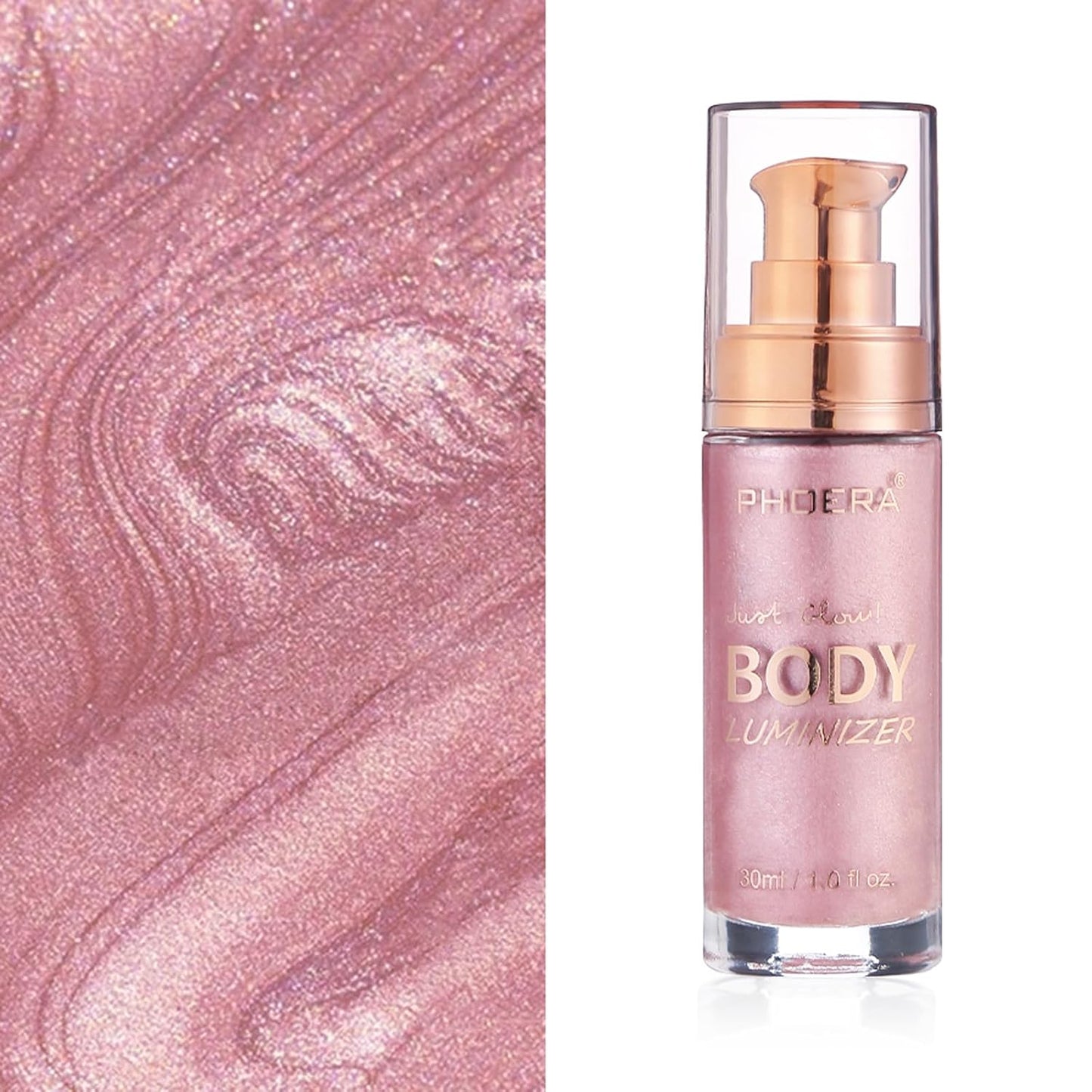 Body Shimmer Oil, Waterproof Long Lasting Moisturizing Bronze Body Luminizer Glow For Face & Body, Liquid Illuminator Body Highlighter 1oz/Jars, Makeup Brush Include (Sparkle Pink #04)