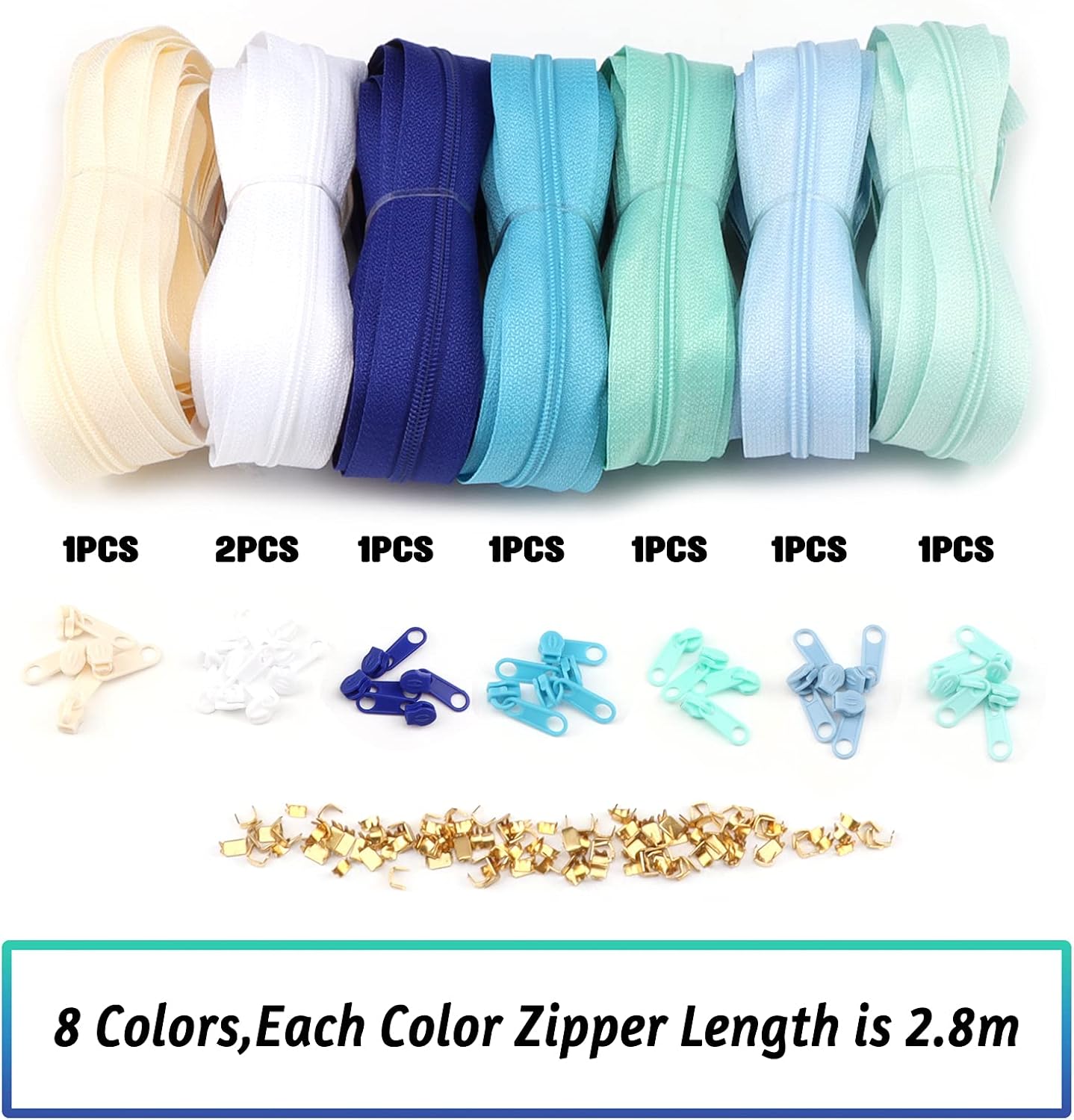 Zippers by The Yard for Sewing, DOITEM 2.8 mm Zippers 22.4 m Nylon Endless Zip Set with Slider and Zip for Sewing and Crafts – 7 Colors