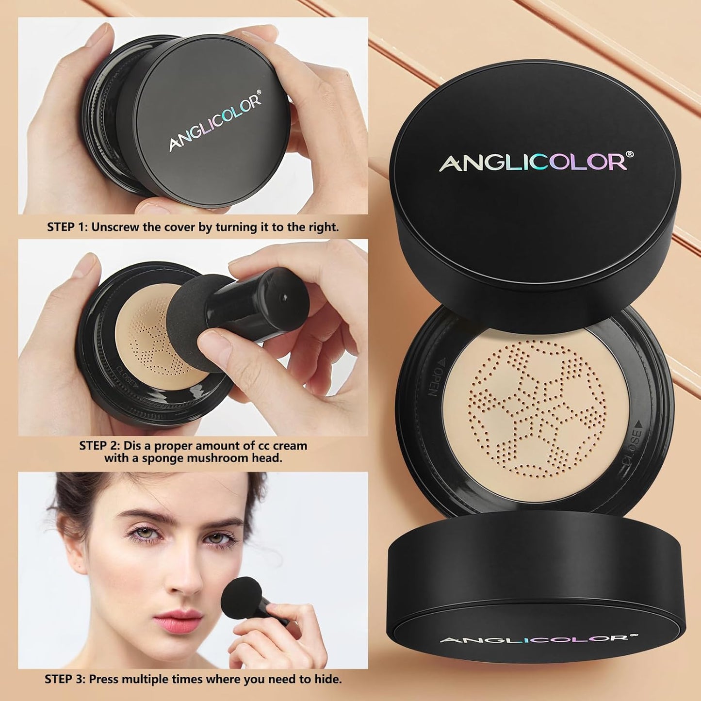 Mushroom Head Air Cushion CC Cream Strong Concealer 2PC,Face Makeup Cushion Foundation Long Lasting,Moisturizing BB Cream Makeup Base Primer Even Skin Tone for All Skin Types (2PC 04, 200g)
