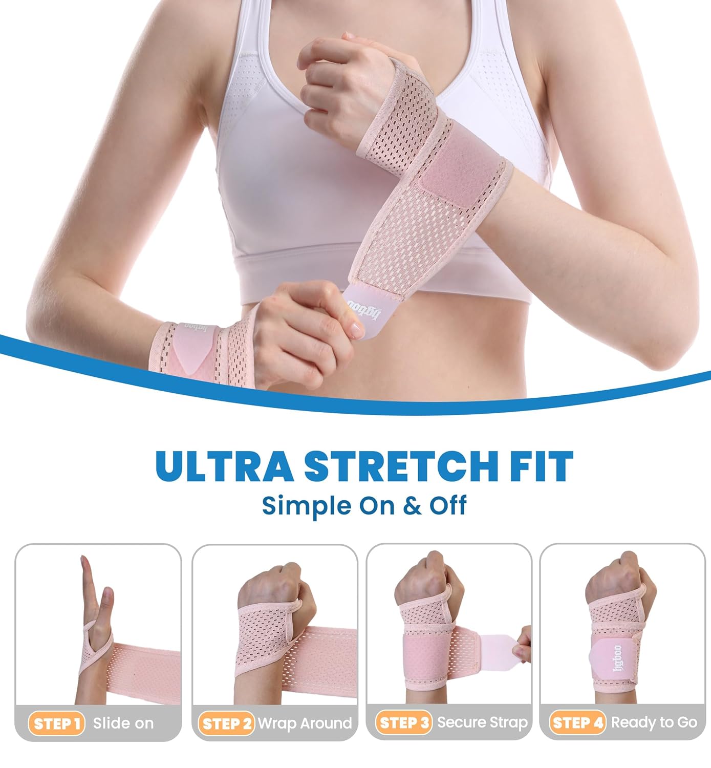 2-Pack Ultra-Thin Wrist Braces, Breathable Comfort Mesh Fabric Support for Pain Relief - Ideal for Carpal Tunnel, Tendonitis, Sports, Fitness and Daily Use - Adjustable Wrist Support (Pink)