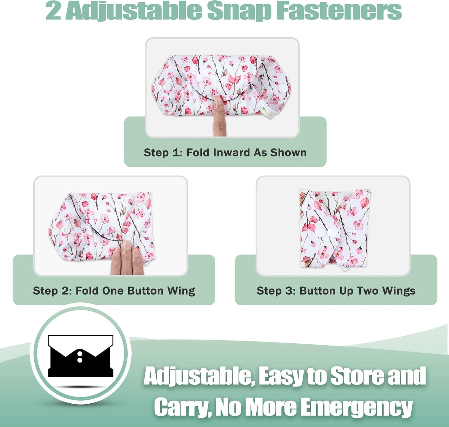 Wegreeco Reusable Menstrual Pads - Soft Cloth Sanitary Pads & Panty Liners - 6 Pack with 1 Cloth Mini Wet Bag (L, Cherry Blossoms)