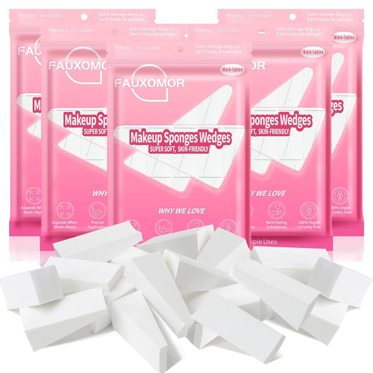 540 Pcs New Makeup Sponges Wedges for Face Foundation, Latex-Free Triangle Cosmetic Make Up Sponge for Flawless Application and Blending, Beauty Blender for All Skin Types with Ten Pouches