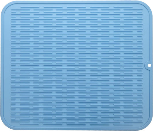 Silicone Dish Drying Mat for Multiple Usage,Easy clean,Eco-friendly,Heat-resistant Silicone Mat for Kitchen Counter or Sink,Refrigerator or Drawer Liner Light Blue XL 18 inches x 16 inches