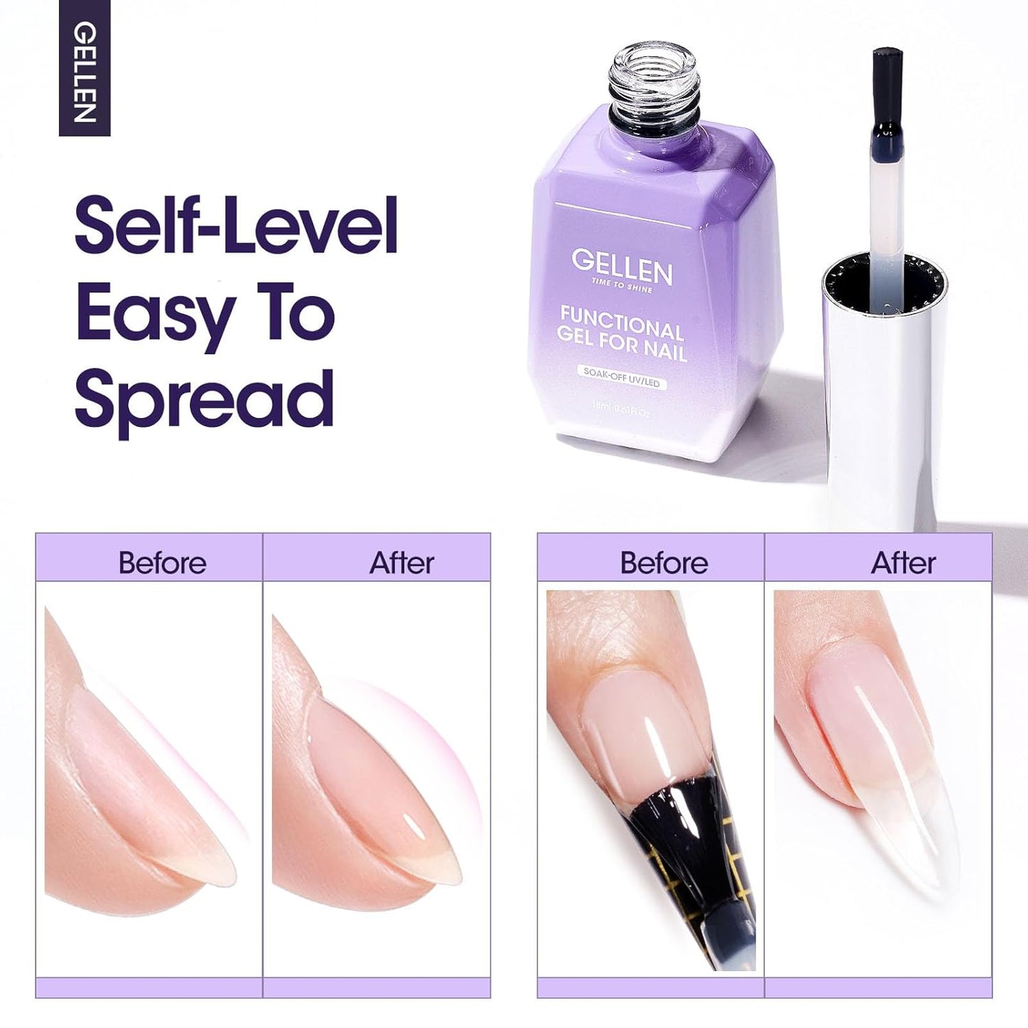 GELLEN 7 in 1 Builder Gel for Nails in a Bottle, 18ml Clear Builder Nail Gel for Nail Extension and Apex Building, UV Light Needed