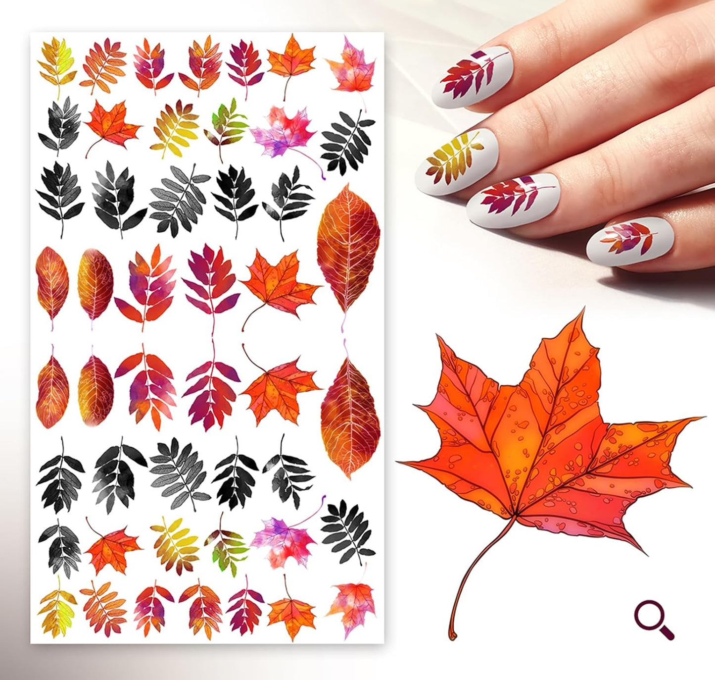 Nail Stickers Decal Transfers (5 Sheets) FLONZNAIL Autumn Leaves Vintage Watercolor Illustration