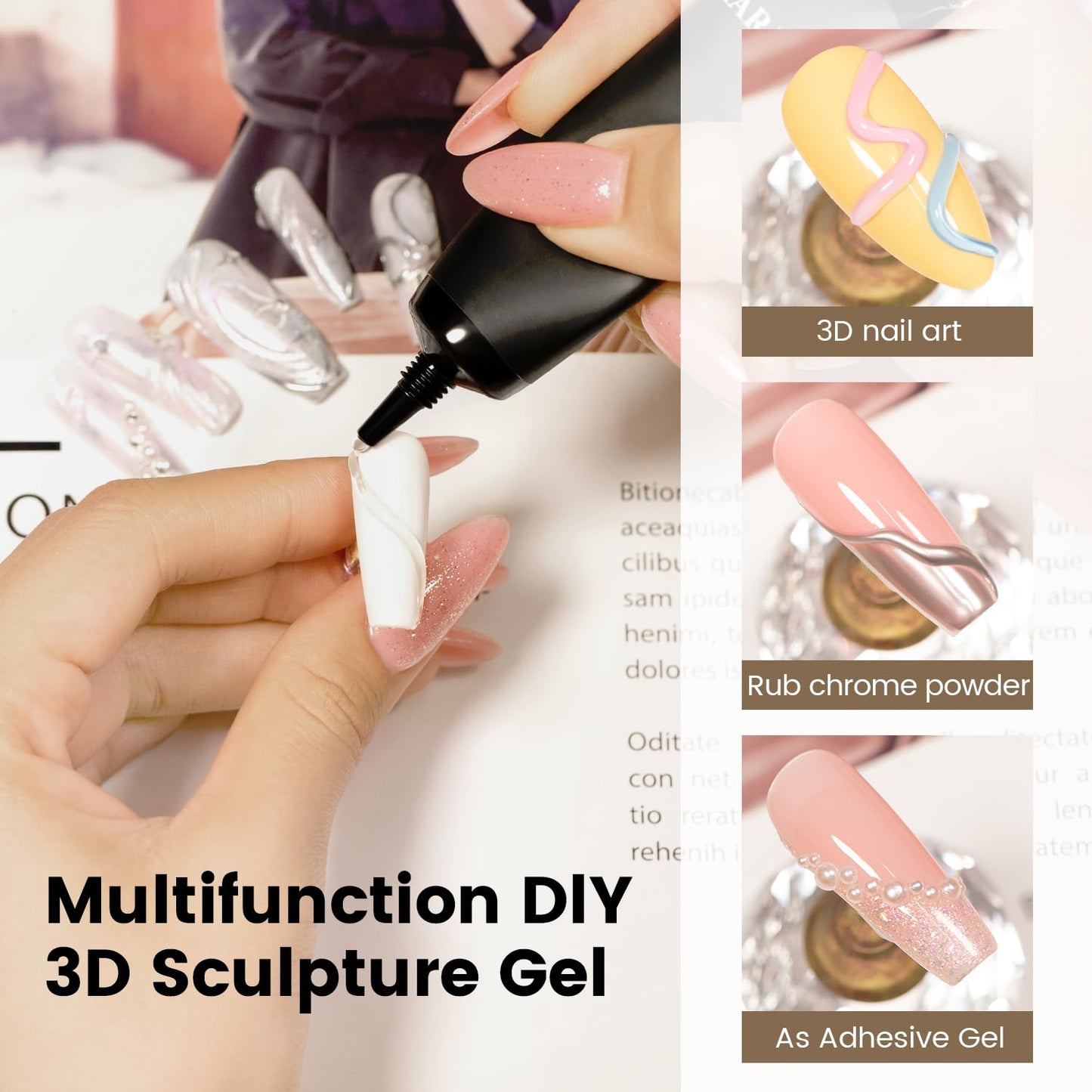 RARJSM 3D Sculpting Gel for Nail Art Designs DIY NailCharms Rhinestone Glue 3D Nail Craving GelPolish Clear Painting Drawing Sculpture Gel UV LED Curing Requires NailDecoration Manicure Design