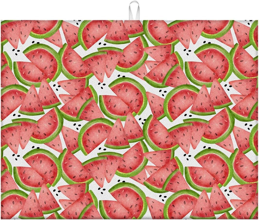Dish Drying Mat For Kitchen Counter, Big Red Watermelon Microfiber Absorbent Dish Drainer Rack Pad Reusable Large 18x24in Drying Mat