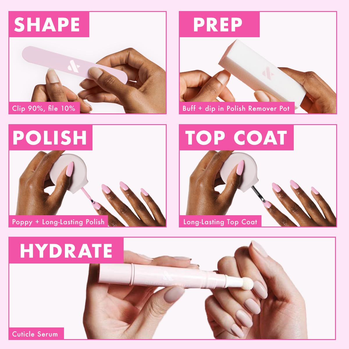 Olive & June Best Sellers Nail Polish Set | Includes 3 Long Lasting Shades (Cockatoo, Pink Sands, Hibiscus) + Super Glossy Top Coat | Vegan, Cruelty-Free | Salon-Quality Results at Home