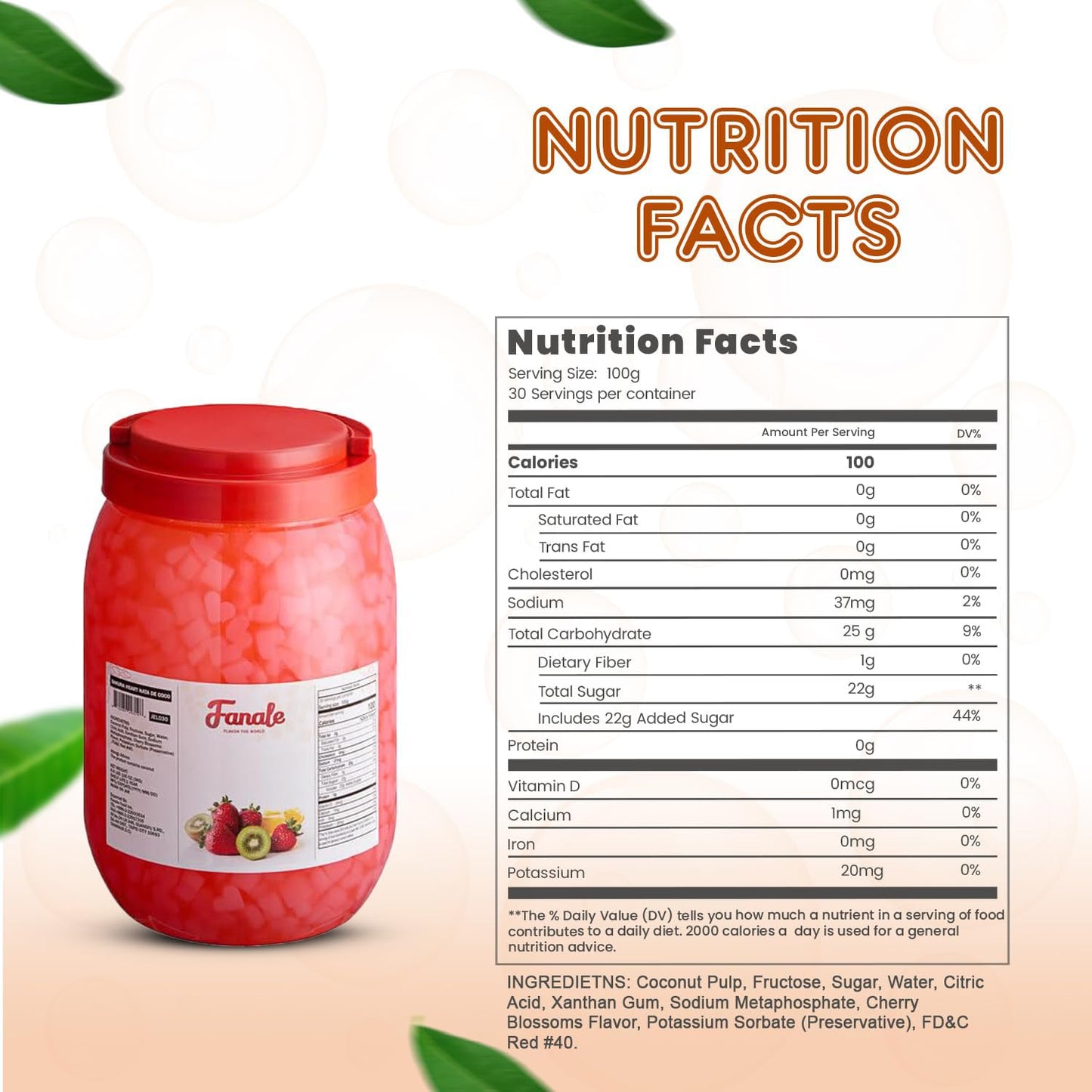 Fanale Coconut Jelly Topping nata de coco for Boba Tea | Ice Cream | Yogurt | Smoothie | Milk Tea | Desserts (Sakura Heart Shaped, 6.6 lb) JEL030