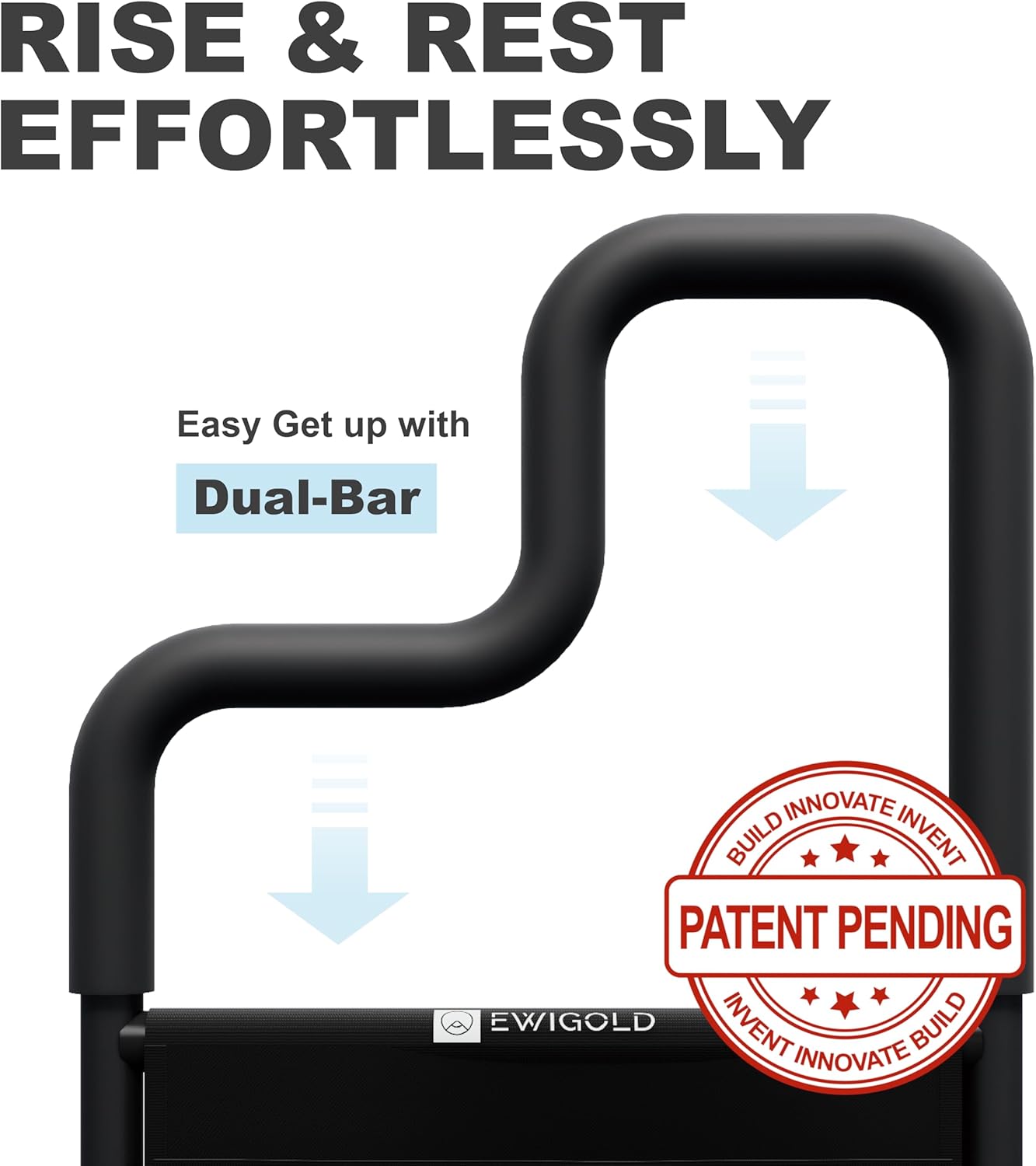 Dual-Bar Bed Rails for Elderly Adults Safety - Bed Rails with Height-Adjustable Handle - Bed Assist Rail with Storage Pocket - No Installation at All - Fit King, Queen, Full, Twin