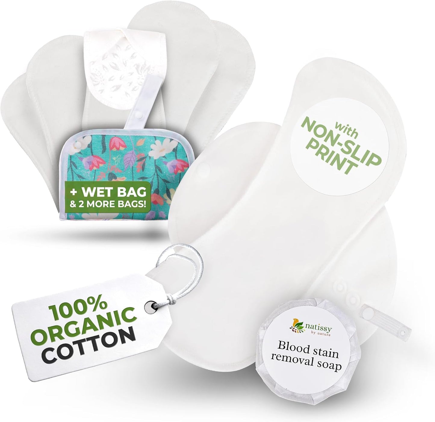 Non-Slip, (Premium) Reusable Menstrual Pads for Light Flow (6 Pack S+M) - Leak Proof & Odor Free Cotton Cloth Pads for Women & Teens - High-Temp Washable, Soft & Skin-Safe for All-Day Period Comfort