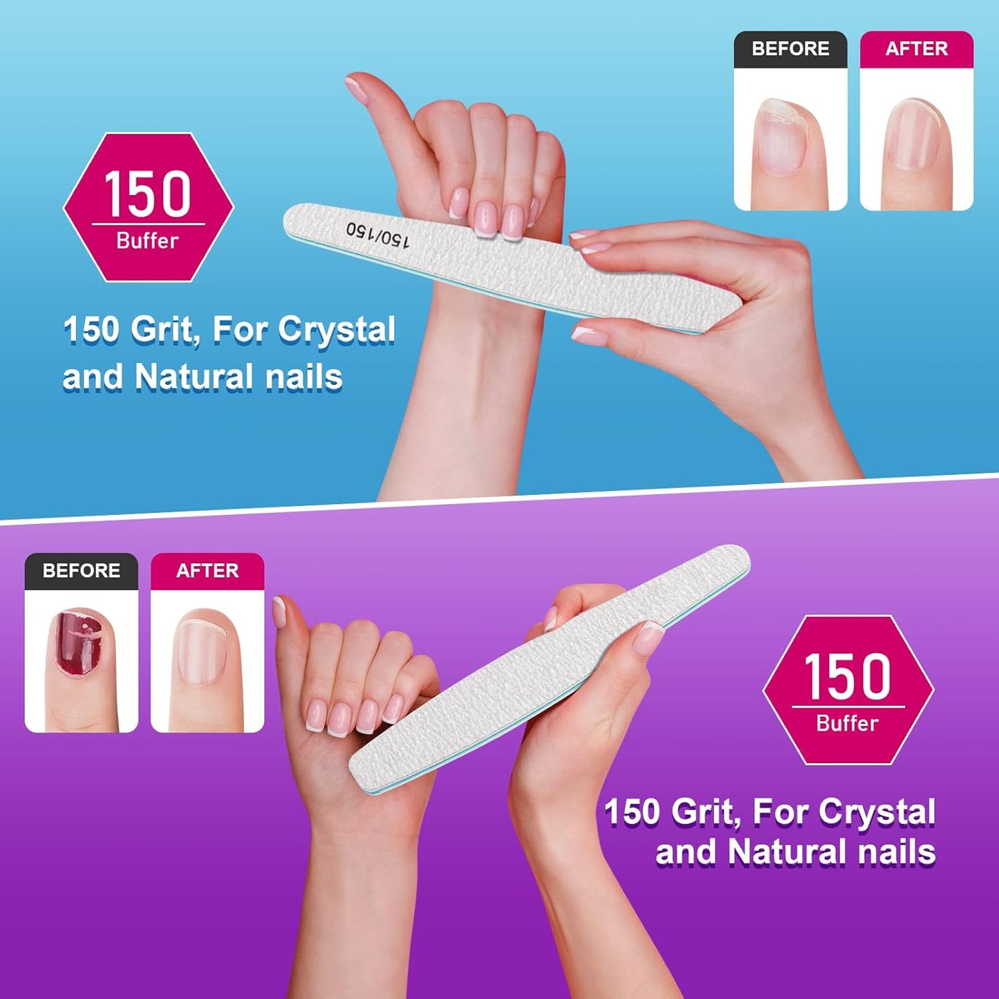 15pcs 150/150 Grit Nail Files for Natural Nails, Double Sided Emery Boards for Nails, Professional Nail Files for Acrylic Nails for Home & Salon (limas para manicura)