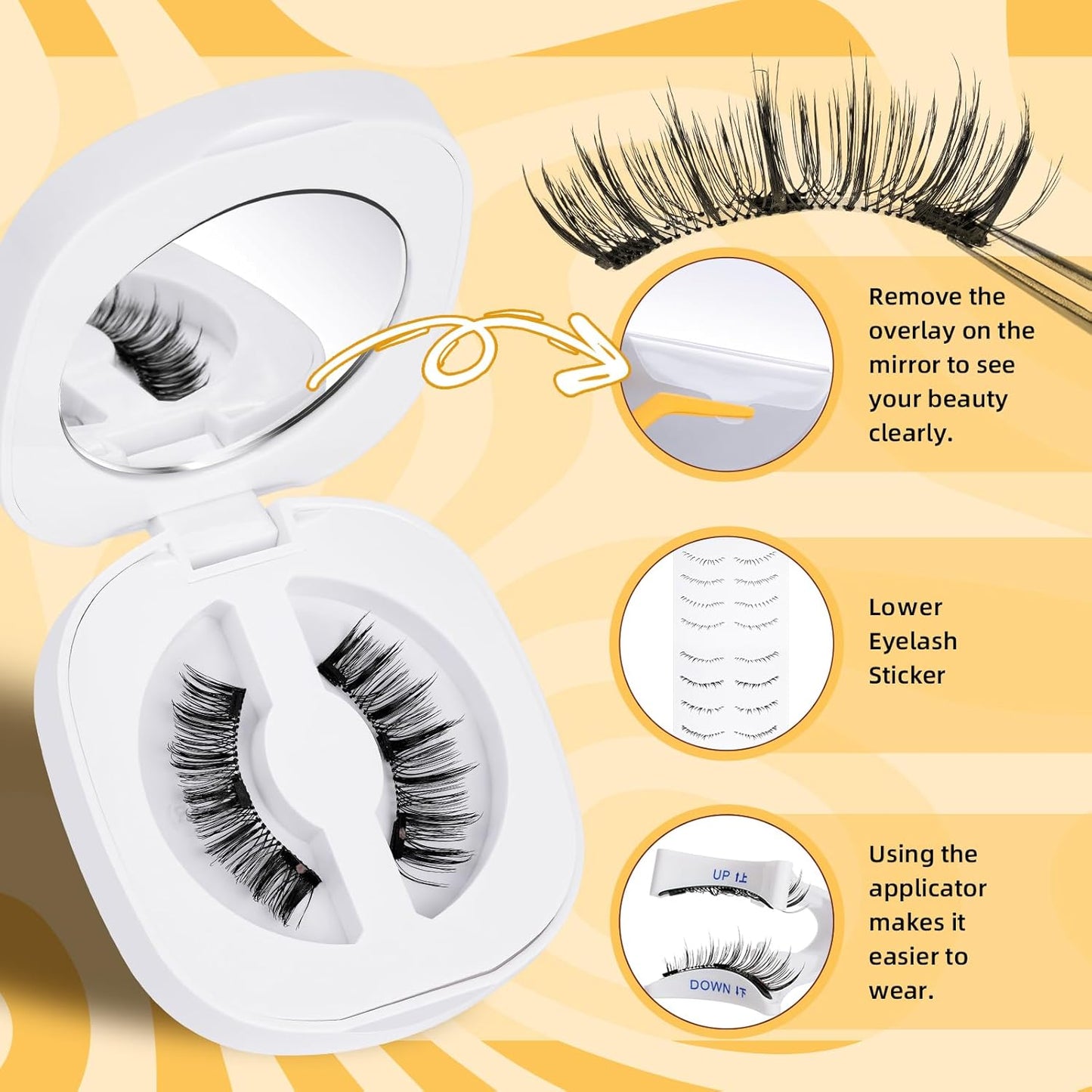 QUEWEL Magnetic Eyelashes, Reusable Magnetic Lashes With Applicator No Glue Needed Eyelashes without Eyeline Natural Look Lash Clusters (G-YC-C01)