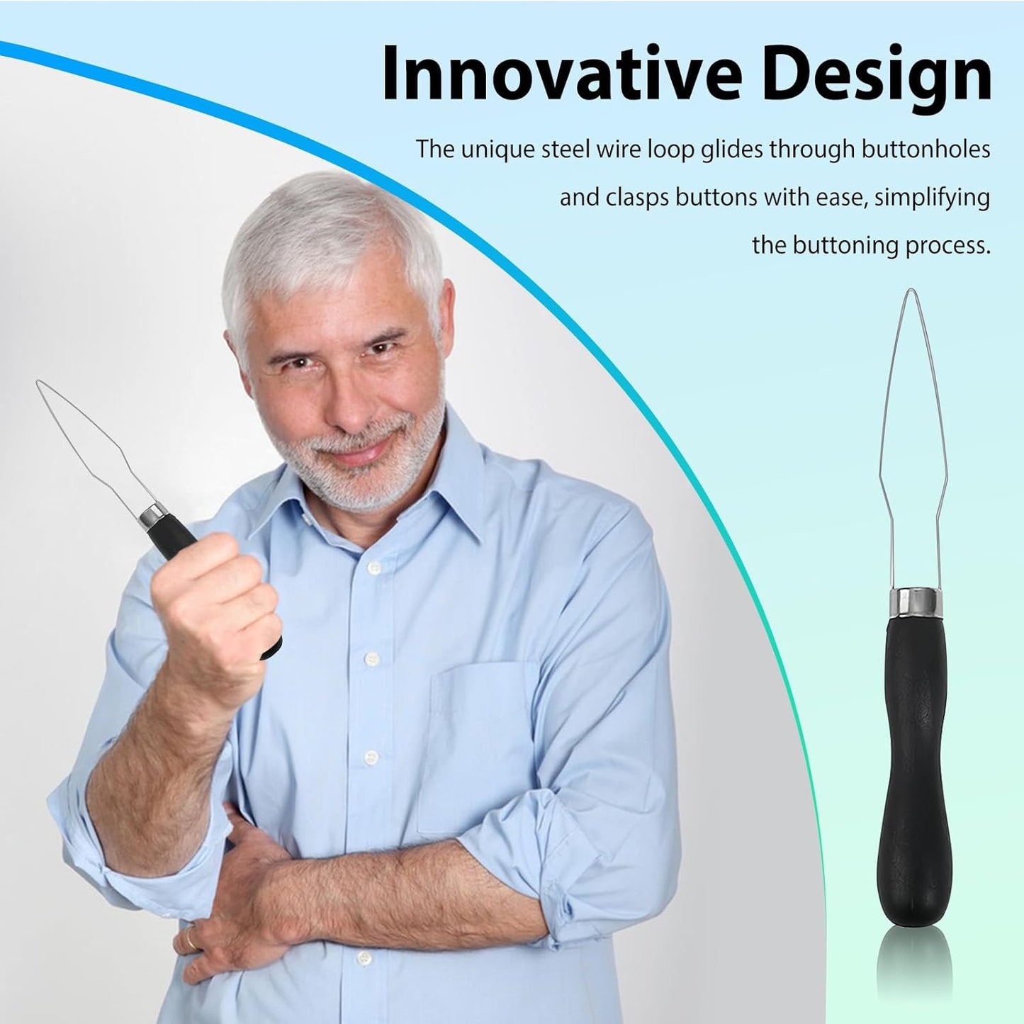 2pcs Button Hook Assist Device with Easy-Grip Handle for Shirts, Coats, Dresses - Ideal Button Aids for Arthritis & Limited Dexterity Black