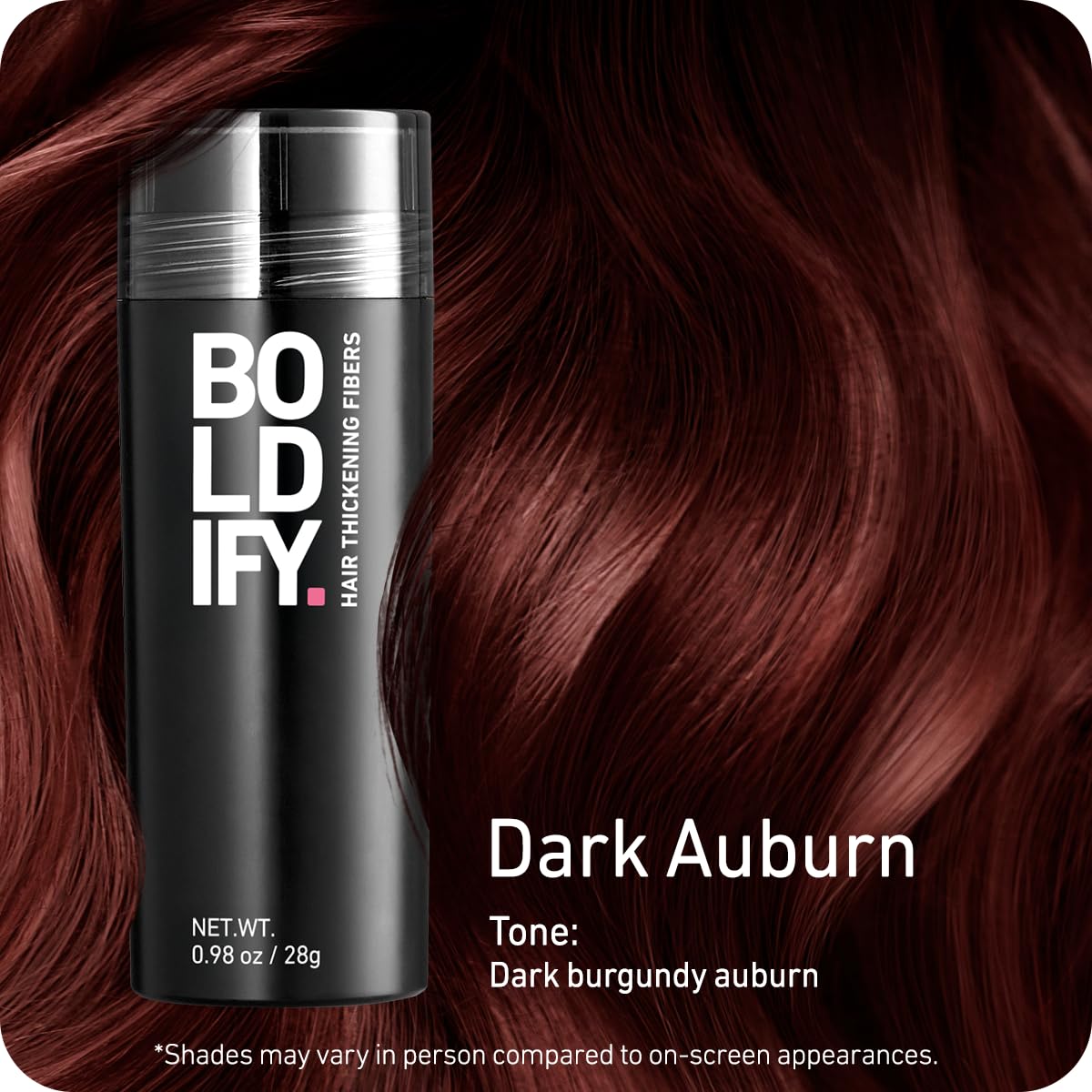 BOLDIFY Hair Fibers (28g) - Fill In Thinning and Fine Hair for an Instantly Fuller, Thicker Look - 14 Shades for Women & Men - Dark Auburn