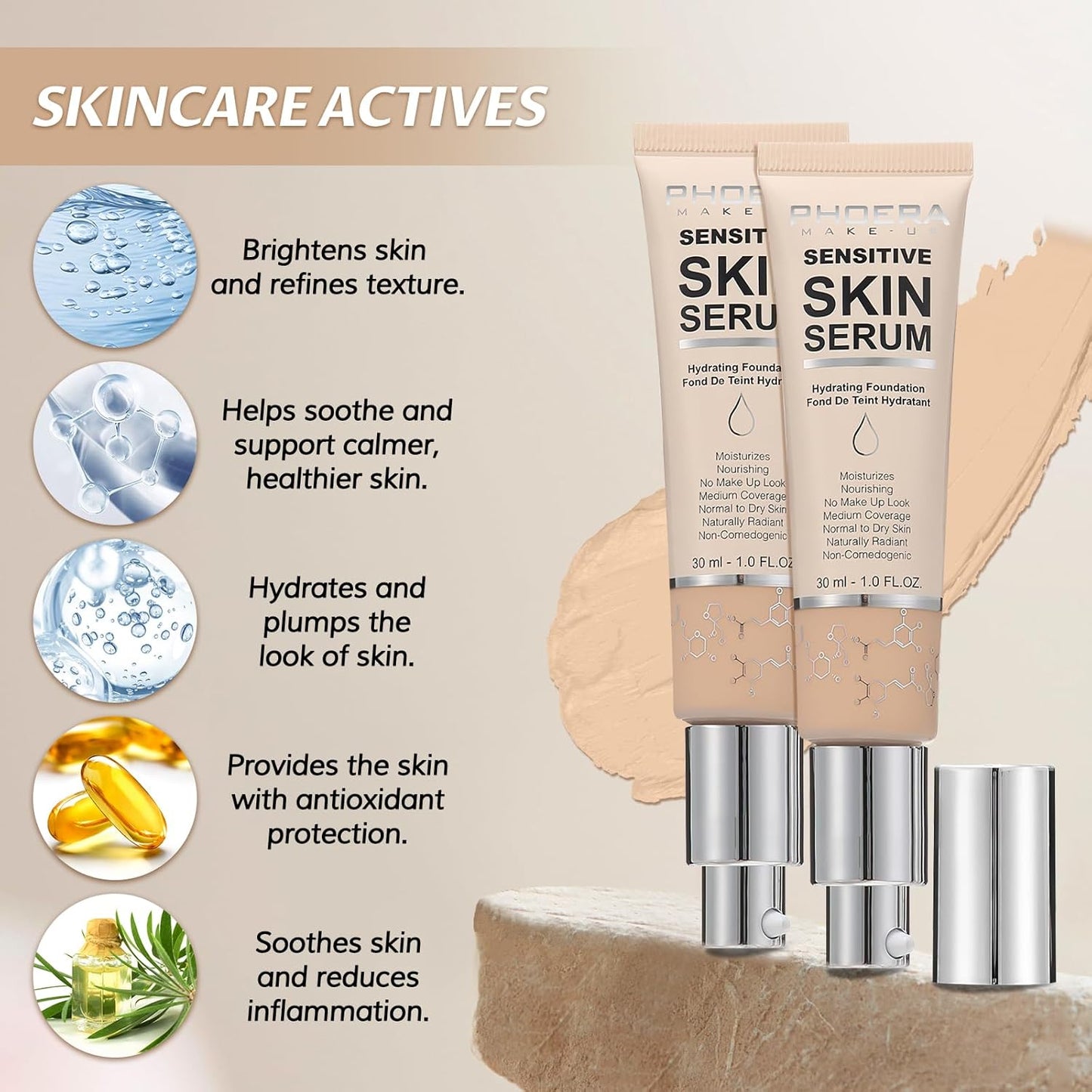 Phoera Foundation Makeup,Flawless Soft Matte Full Coverage with Matte Finish,Hydrating Serum Foundation,Face Makeup for Normal and Dry Skin (N01 Porcelain, 1PC)