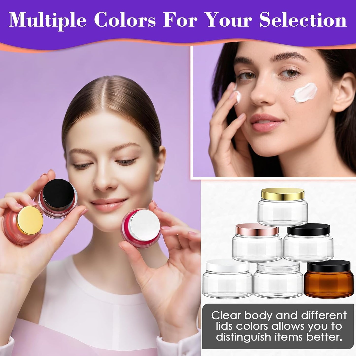 36 Pack 8 oz Plastic Cosmetic Containers With Lids Refillable Clear Empty Travle Jars Containers for Body Butter,Sugar Scrubs,Cream,Lotions,Candy, Waterproof Label&Spatulas - (Clear Lid)