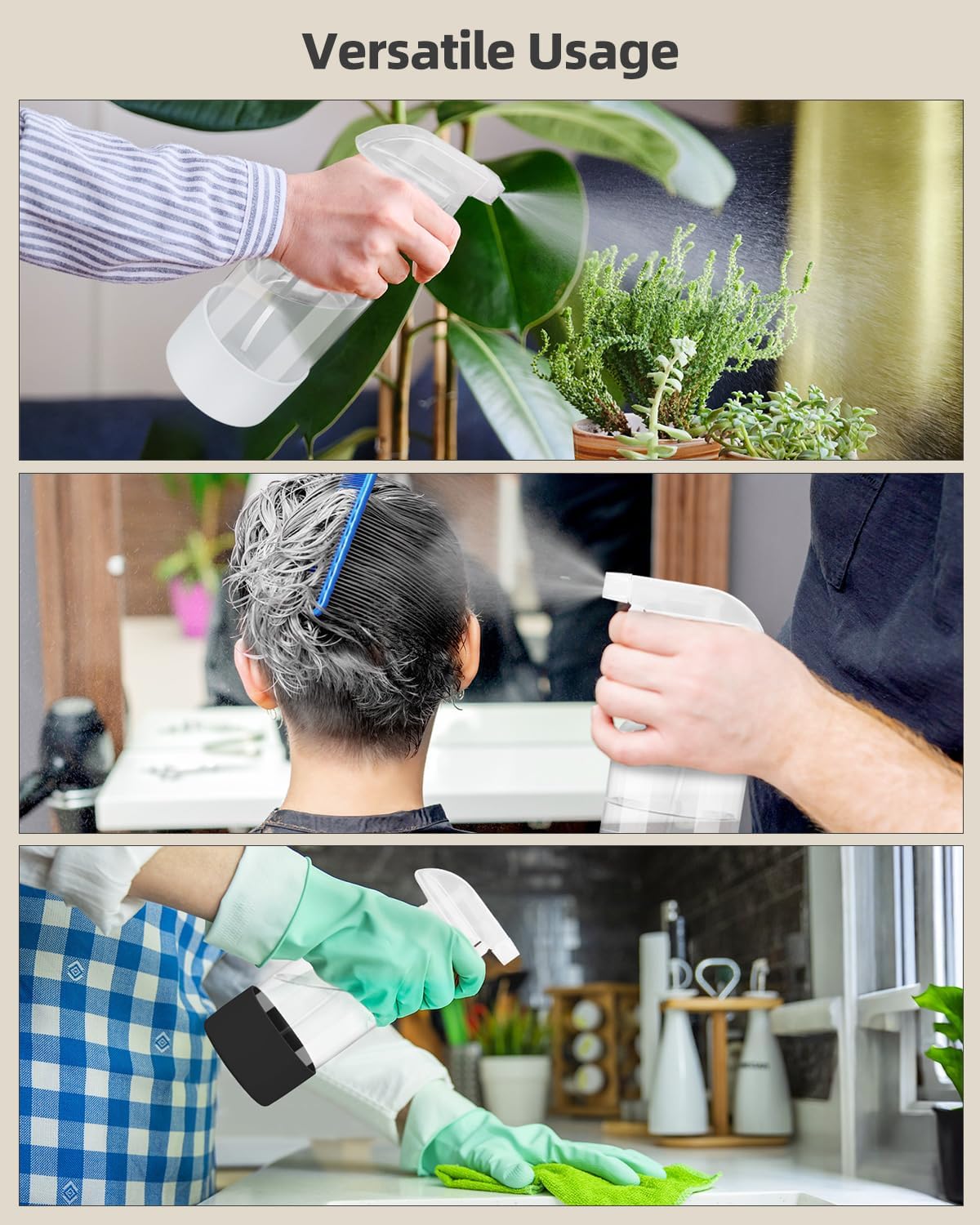 4 Pack Glass Spray Bottles 8 oz, Empty Refillable Containers with Silicone Sleeve Protection, Glass Spray Bottles for Cleaning Solutions, Hair and Plants with Adjustable Nozzles Black&White