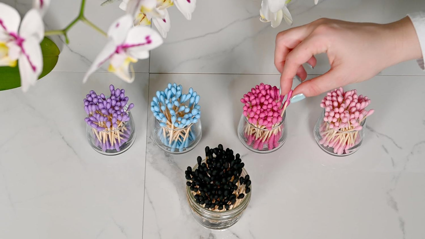 RS ESSENTIAL'S BY LV: Aesthetic Cotton Swabs Sticks Ear Swabs Bamboo swabs 200 Count Cotton Buds In 5 Colorful Colors (Hot Pink)