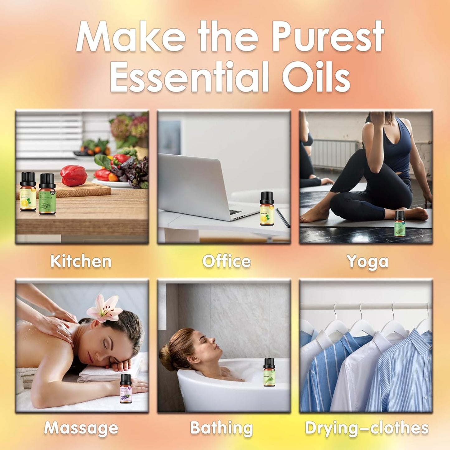 Pure Essential Oil Set - Top 6 Aromatherapy Oils Set, Essential Oils for Diffusers for Home - Peppermint, Lavender, Eucalyptus, Lemongrass, Rosemary, Lemon - 10ml x 6