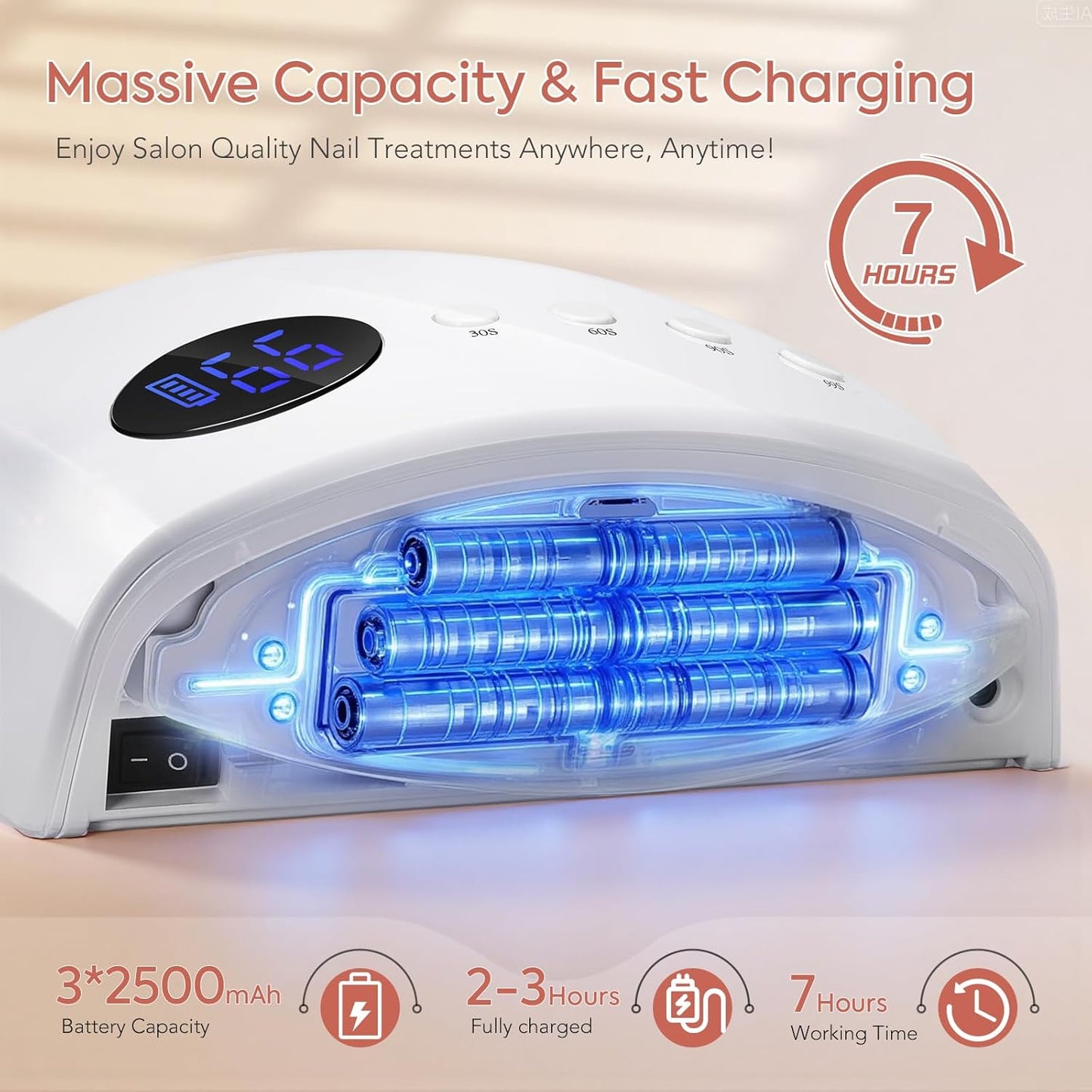 72W Cordless UV LED Nail Lamp, Professional UV Light for Gel Nails, Fast Curing Rechargeable Nail Dryer with 4 Timers, 45 Beads, Smart Sensor, Retractable Foot Stand, Portable Handle for Salon & Home