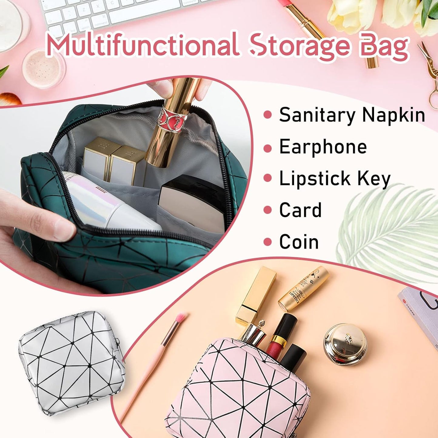 Sanitary Napkin Storage Bags 4 Pcs Menstrual Cup Pouches Nursing Pad Holder Tampon Bags Portable Period Kit Bag Feminine Product Pouch for Girls for Pads and Tampons with Zipper
