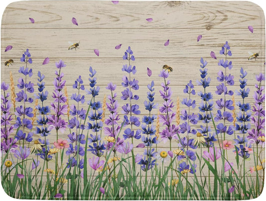 Lavender Floral Dish Drying Mat 18x24 inch Spring Summer Flower Decorative Fast Dry Dishes Drainer Mats Reversible Washable Dish Rack Pad