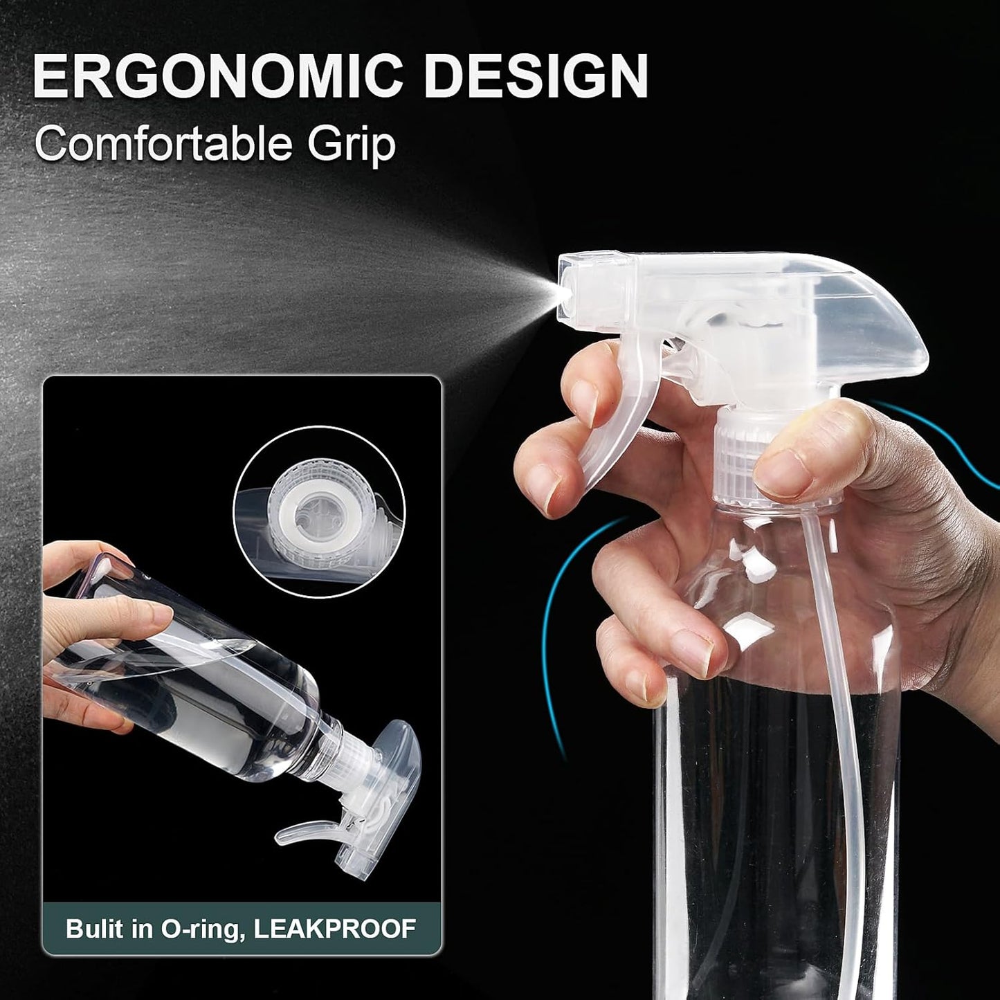 Spray Bottles 12oz Plastic Spray Bottle for Hair Mist/Stream Heavy Duty Empty Spray Bottles for Cleaning Solutions, Plants (12oz-Clear)