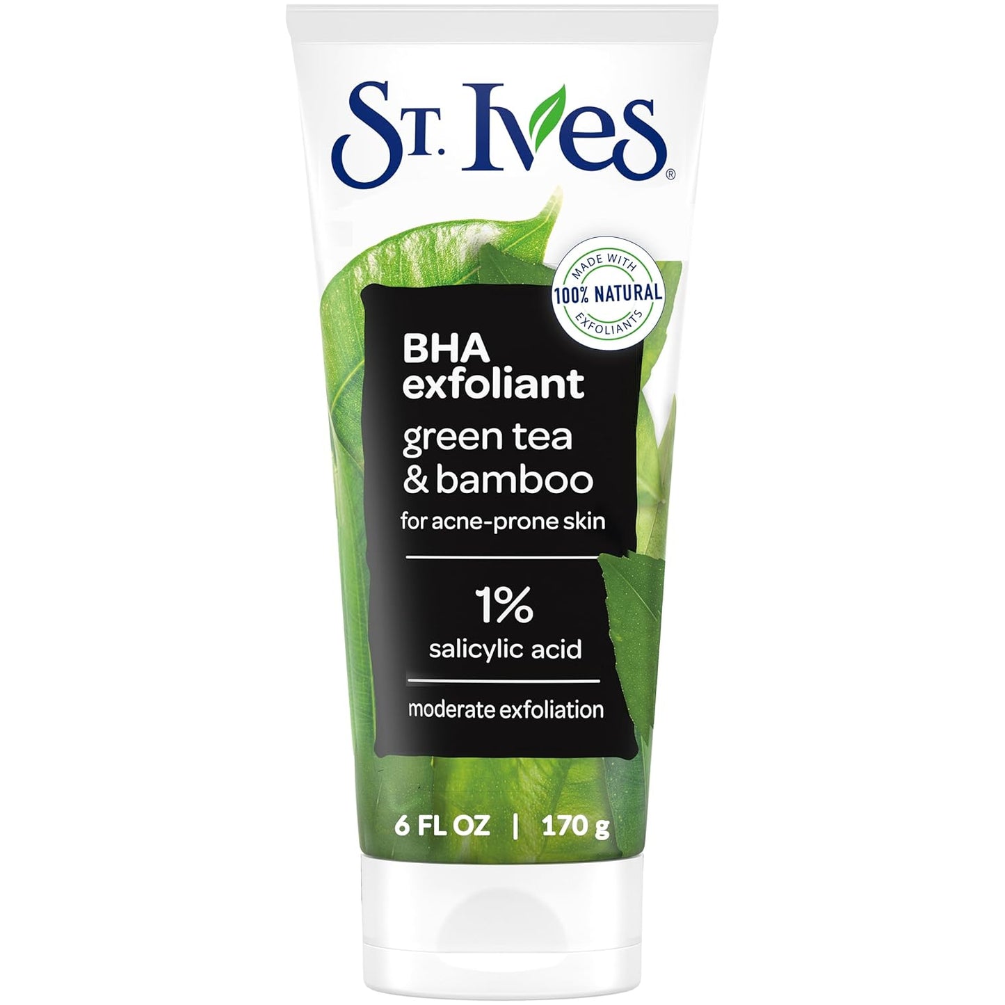 St. Ives Blackhead Clearing Face Scrub, Clears Blackheads & Unclogs Pores, Green Tea & Bamboo, Salicylic Acid Acne Treatment Facial Scrub, Moderate Exfoliator Skin Care with Natural Exfoliants 6 oz