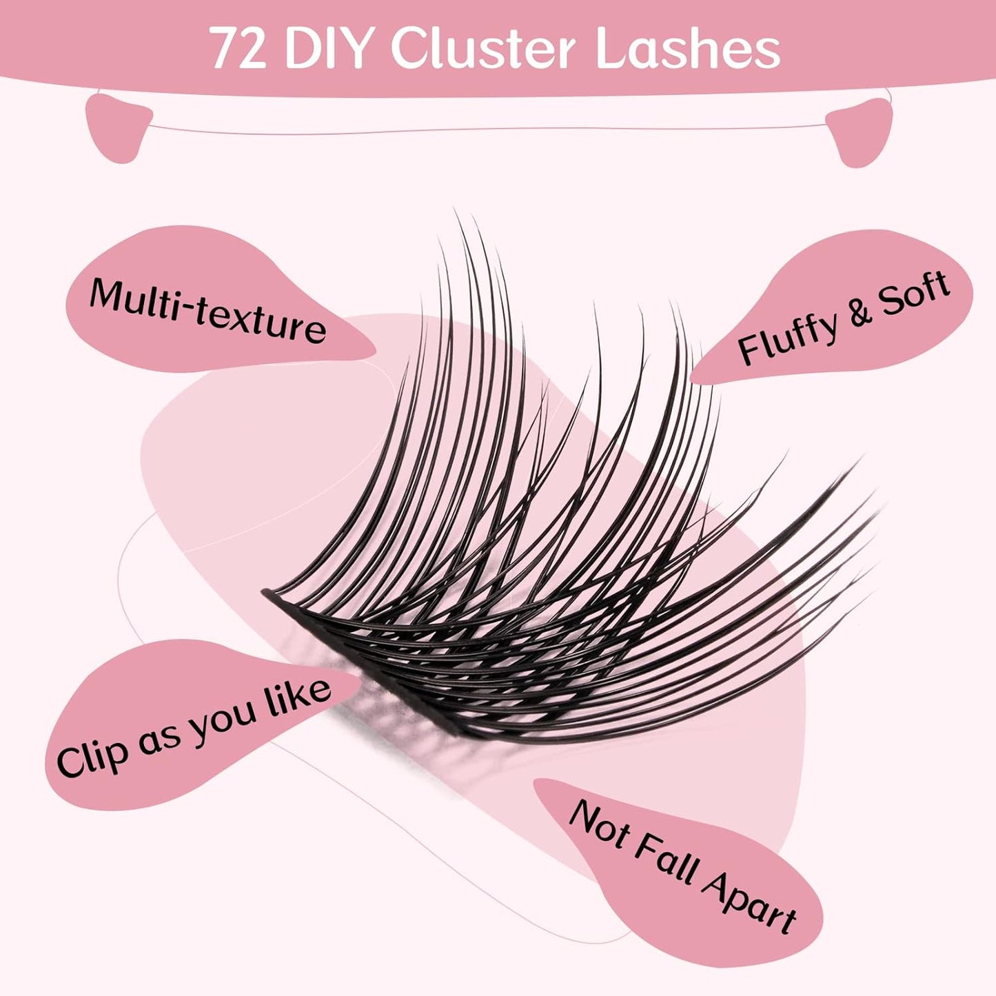 Lash Clusters, 72 Pcs Individual Cluster Lashes DIY Lash Extension 18mm Eyelash Clusters Volume Wispy Lashes Super Thin Band Reusable Soft & Comfortable (Volume, D-18mm)
