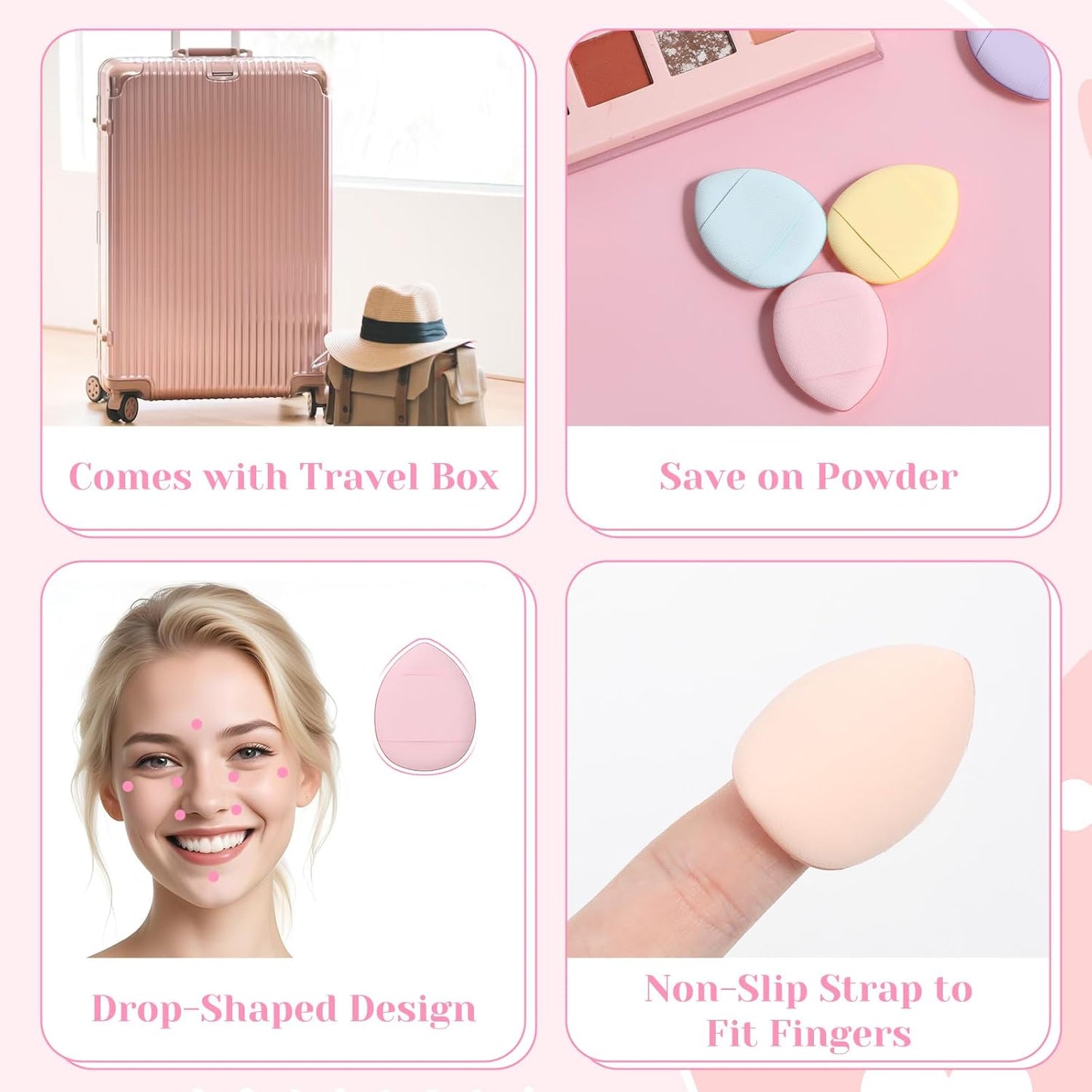 Giantree 40Pcs Mini Makeup Puff, Mini Finger Powder Puff, Triangle Makeup Puff for Foundation Setting Sponge Powder Puff, Cushion Puff for Women Girls and Makeup Cosmetic Setting Wet Dry