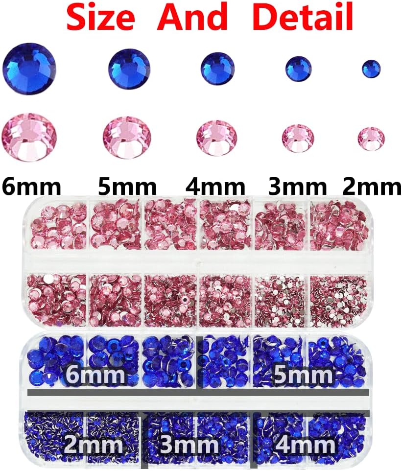 Rhinestones for Bedazzling with B7000 Glue, Pink and Navy Blue 2mm - 6mm (SS8-SS30) Non-Hotfix Flatback Dark Blue Diamonds Kit, Nail Crystals Gems Beads for Bedazzle Crafting, DIY Art Decoration