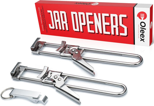 Oleex Jar Opener for Weak Hands (x2) with Keychain Bottle Cap Opener. Easy Seniors Arthritis, Kids Openers. Gripper Tight Lid Opener, Kitchen Gadgets