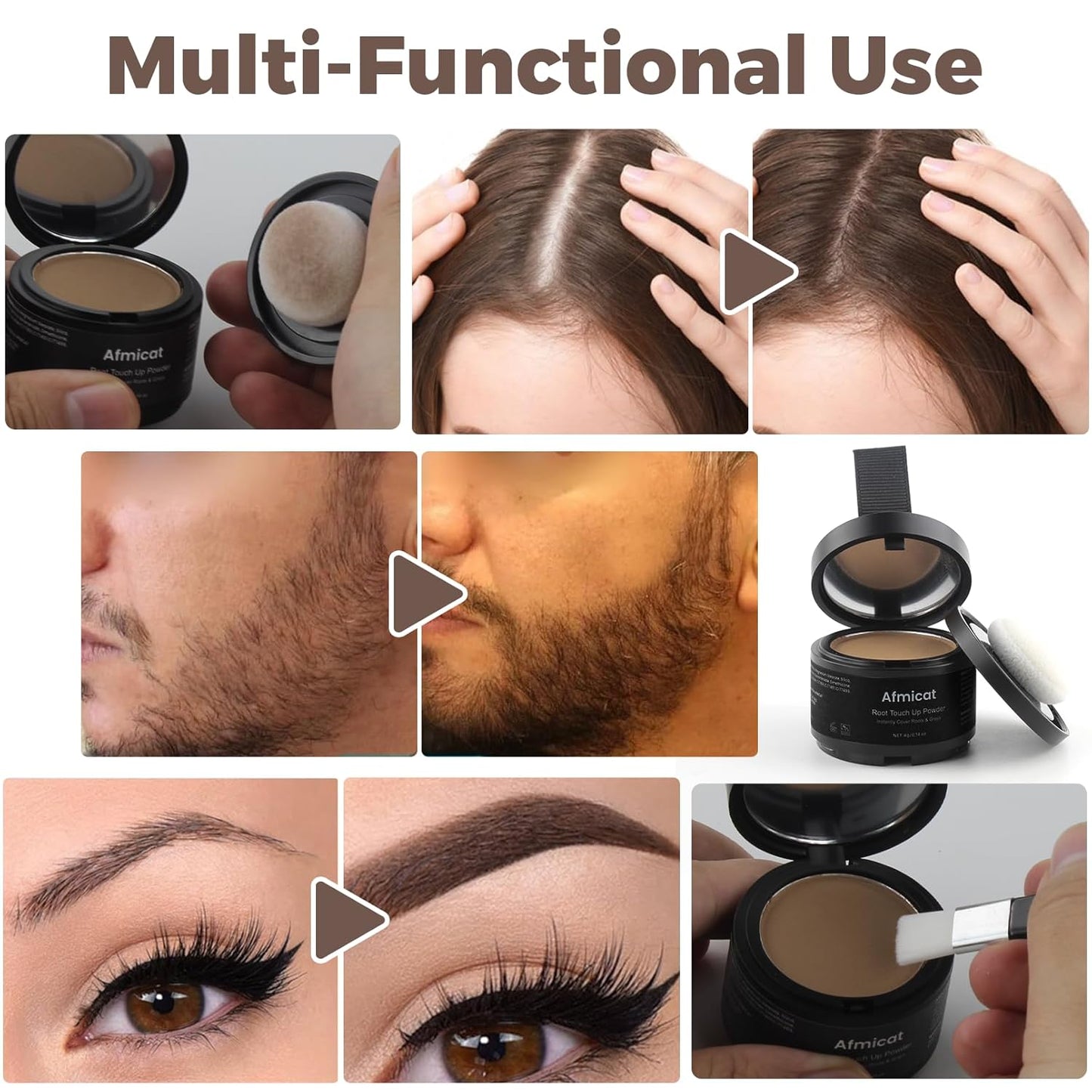 Instant Hairline Powder, Root Touch Up Hair Color for Gray Coverage and Thinning Hair, Root Cover Up Conceals Hair Loss & Bald Spots, Natural and Non-Greasy Hair Color for Women & Men, Brown