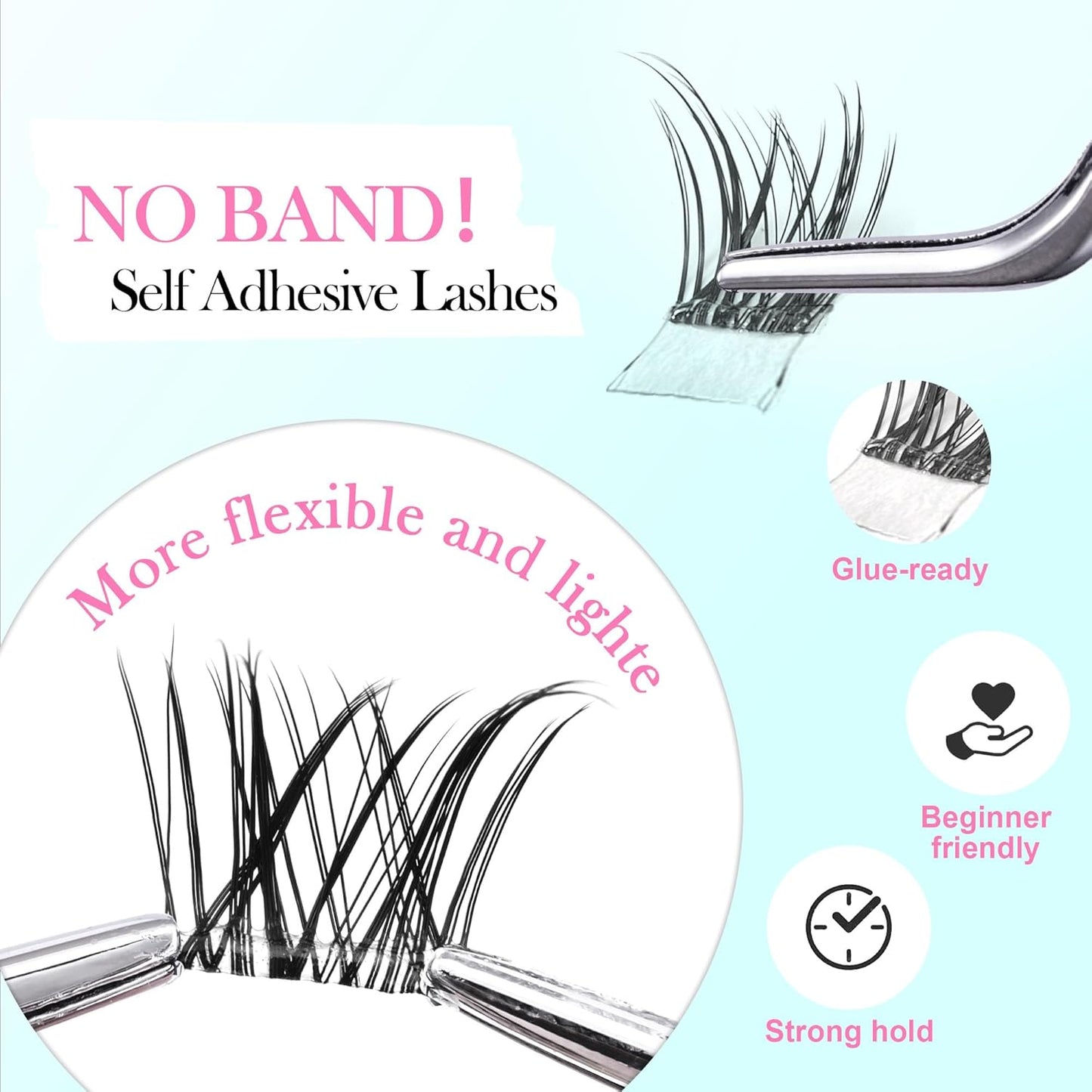 GAQQI Self Adhesive Eyelashes Clusters, No Glue Lash Clusters 10-16mm Wispy & Wet Cluster Lashes, No Band Press On Lashes, More Comfortable & Stronger Hold (Rabbit）