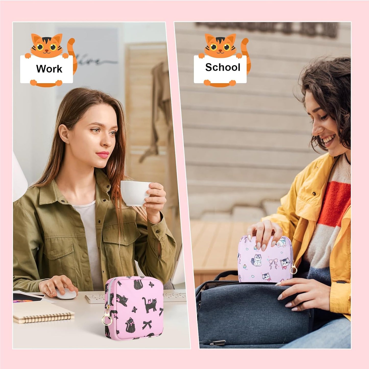 Tampon Holder for Purse, Canvas Period Bag Sanitary Napkin Storage Bag for Girls Womens, Portable Feminine Emergency Pad Period Pouch(Colorful Kittens)