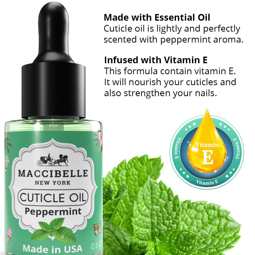 Maccibelle Cuticle Oil 0.5 oz - Heals Dry Cracked Cuticles (Peppermint, 0.5 Fl Oz)