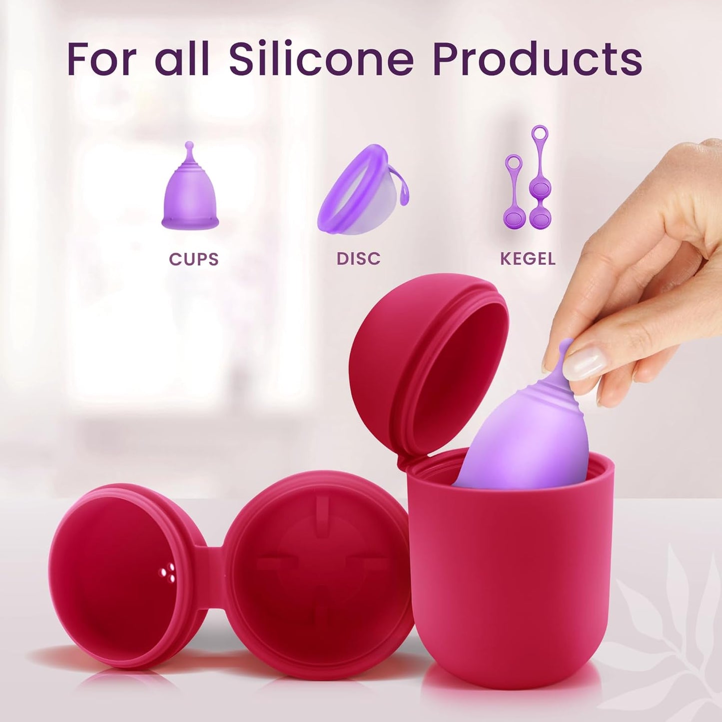 EcoBlossom Menstrual Cup Case and Sterilizer - Reusable Silicone Sterilizing Holder - Cleaner Period for You and Your Disc or Cup - Portable Cleaning Container & Microwave Steamer (Rose)