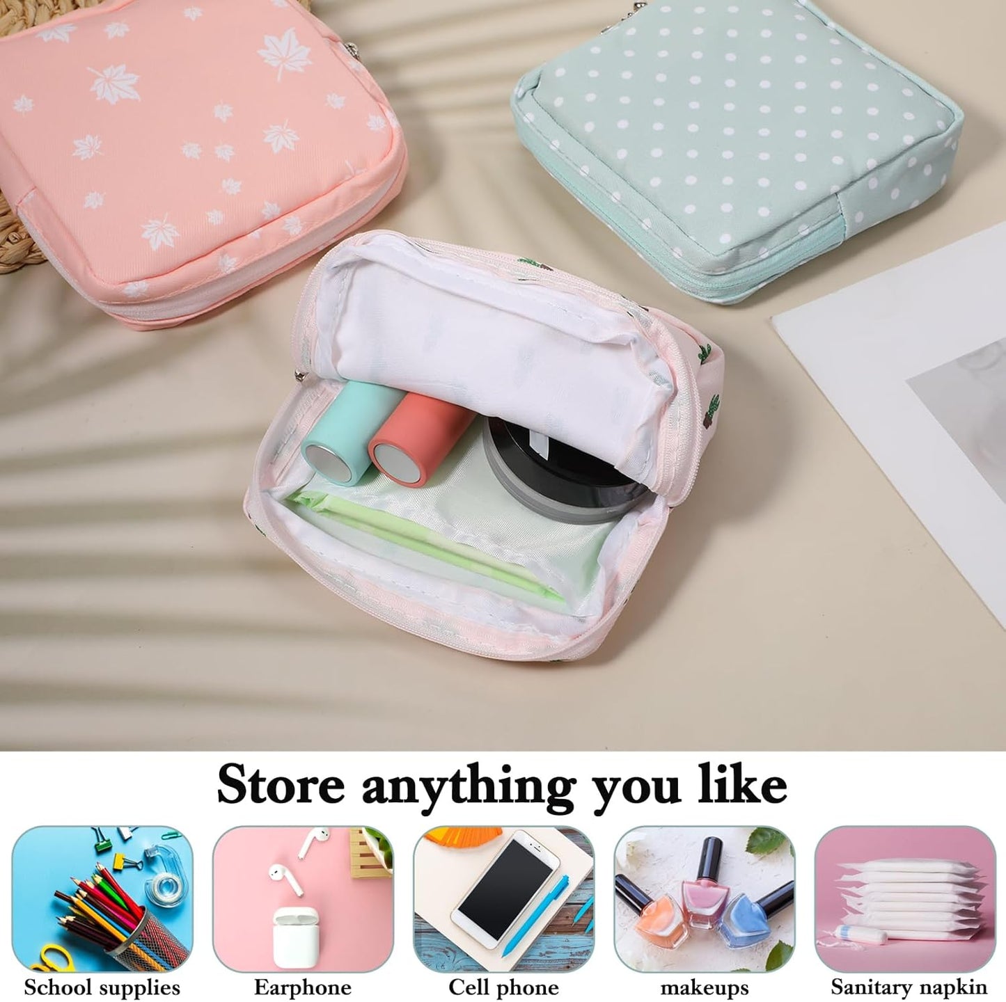 3Pcs Period Pouches for Teen Girls, Sanitary Napkin Storage Pad Pouch, Portable Menstrual Tampon Pad Holder Feminine First Period Bag for School