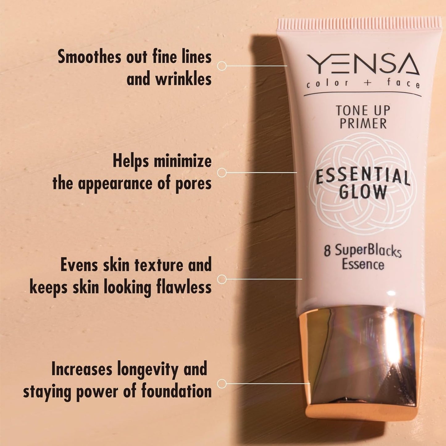 YENSA Tone Up Primer Essential Glow - Clean Superfood Formula with 8 Skin-Loving Ingredients - Minimizes Pores, Fine Lines & Wrinkles - Lightweight Satin-Sheen Finish
