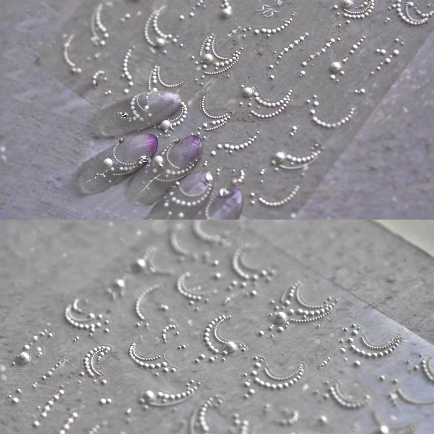 White French Tips Pearls Nail Art Stickers 5D Embossed Romantic Nail Stickers Line Nail Decals Design Nail Accessories for Women Valentine's Day Nail Art Decoration