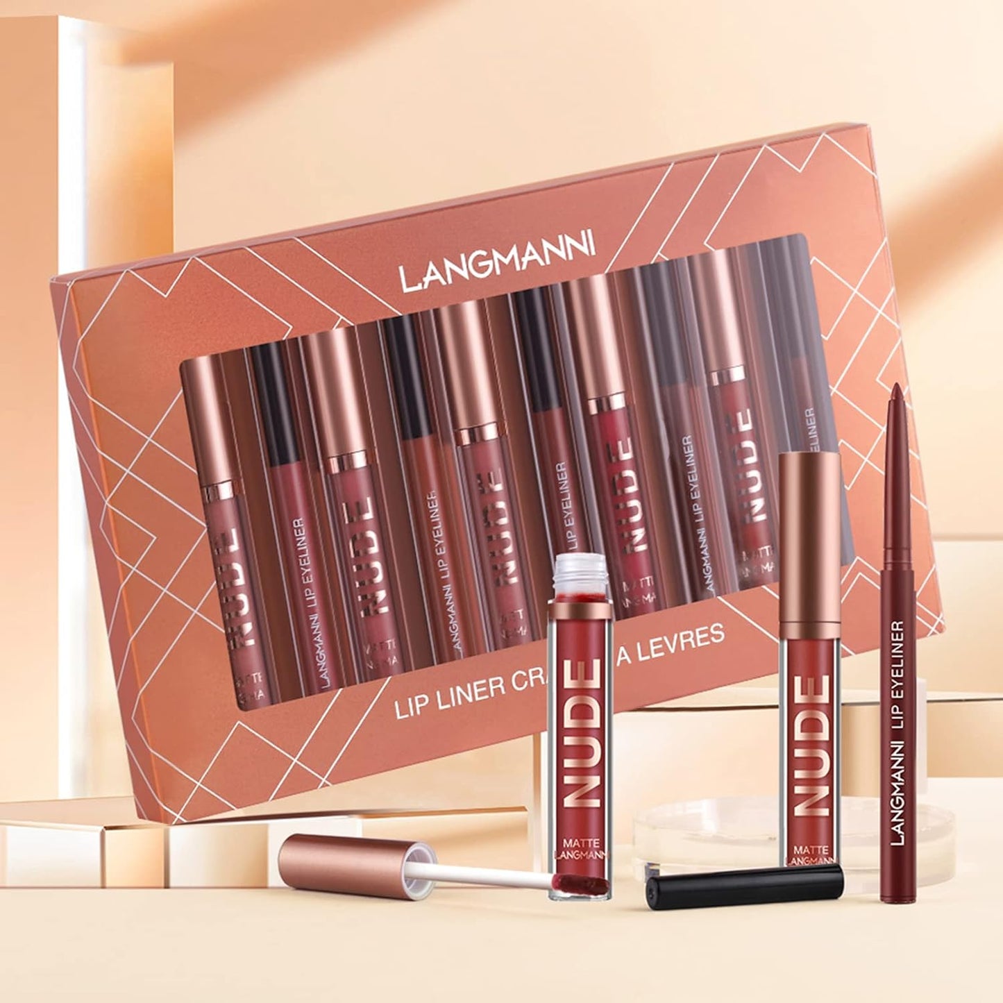 LANGMANNI 6 Matte Lipstick with 6 Lipliners Durable Makeup Set,Long-Lasting Non-Stick Cup Not Fade Waterproof Pigmented Velvet Lipgloss Kit Beauty Cosmetics Makeup Gift for Girls (#C)